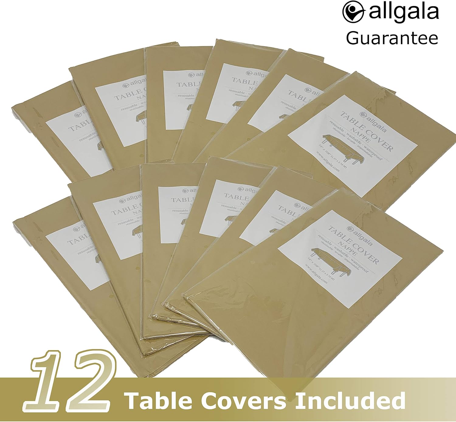 allgala Paquete de 12 manteles desechables de plástico de alta calidad de peso medio, paquete de 12 manteles desechables de 54 x 108 pulgadas, color