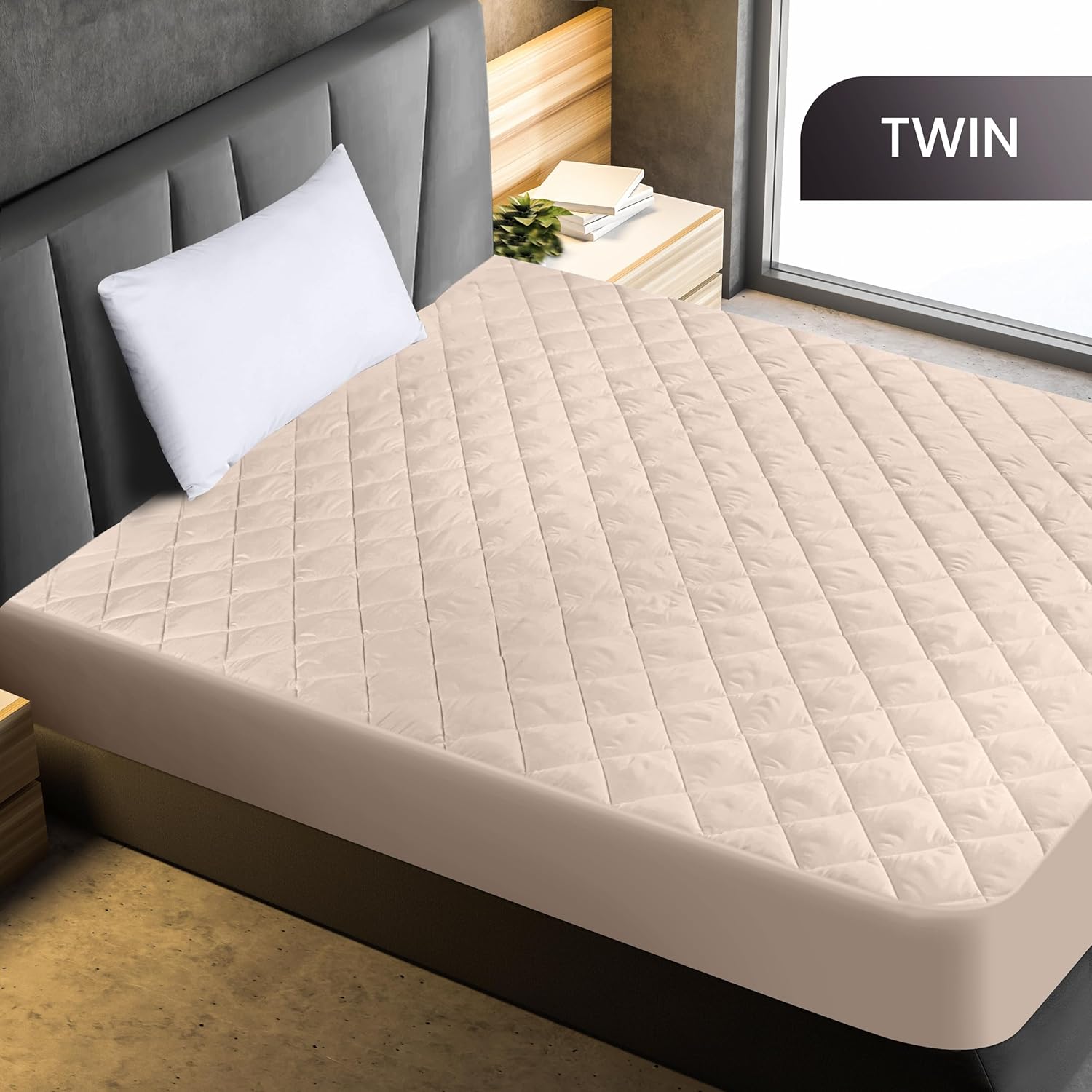 Utopia Bedding Protector de colchón acolchado, tamaño individual, protector de colchón elástico ajustable y funda que se estira hasta 16 pulgadas de