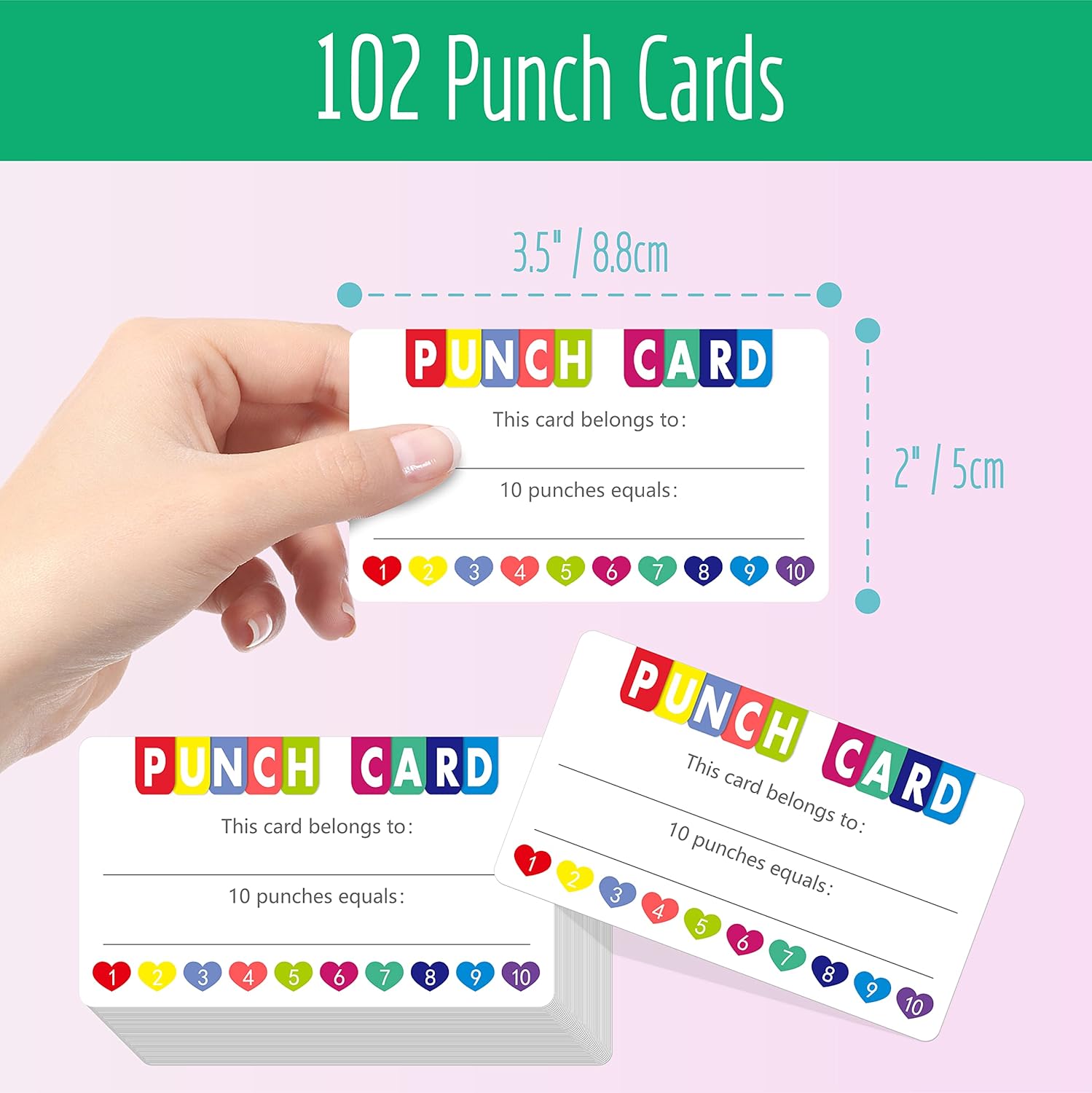 102 tarjetas perforadas, tarjetas de recompensa de incentivo en forma de corazón, tarjetas de premio estudiantil de tamaño empresarial, aumentan la