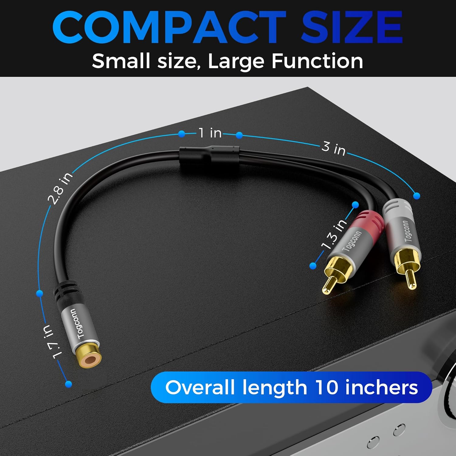 Cable divisor RCA Y-RCA, 1 RCA hembra a 2 RCA macho altavoz de audio adaptador Y, cable divisor de audio RCA corto para audio de automóvil,