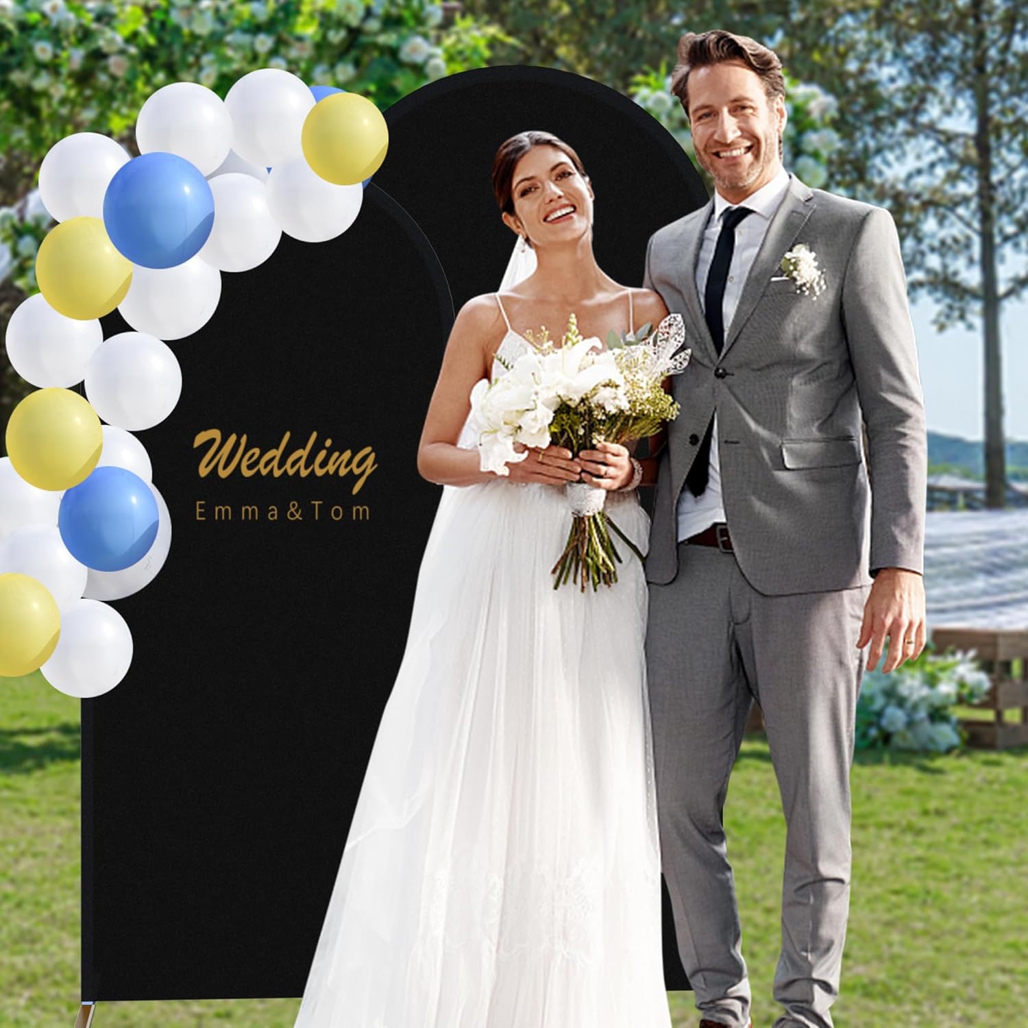 3 fundas de telón de fondo de arco – Cubierta de arco de boda ajustable de elastano negro – Cubierta de arco de 2 lados para decoración de bodas,