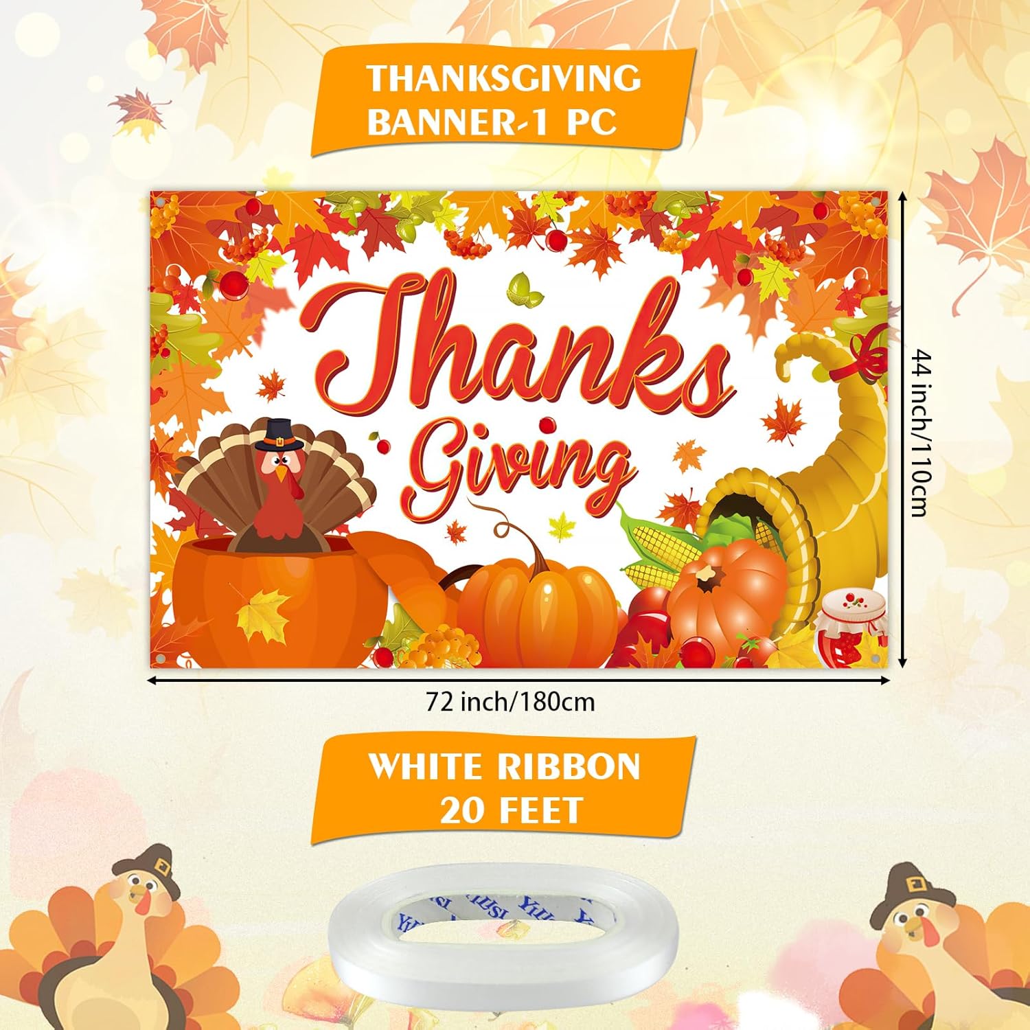 Cartel decorativo para el día de Acción de Gracias, extra grande, 72 x 44 pulgadas, pancarta de otoño para el día de Acción de Gracias, telón de
