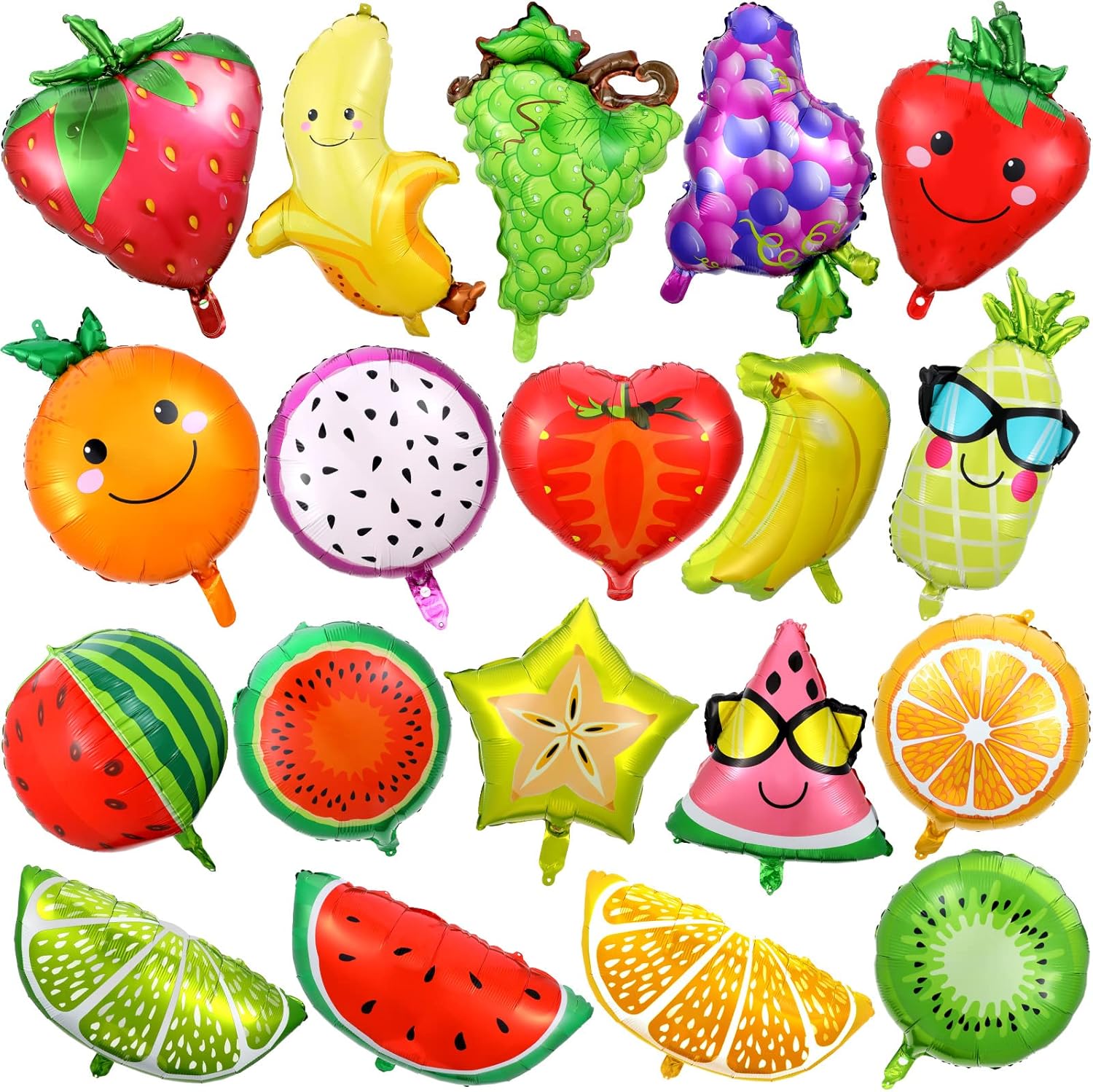 28 globos de frutas de verano para decoraciones de fiesta de frutas Tutti, globos de aluminio de aluminio para helio, globos tropicales de fresas y