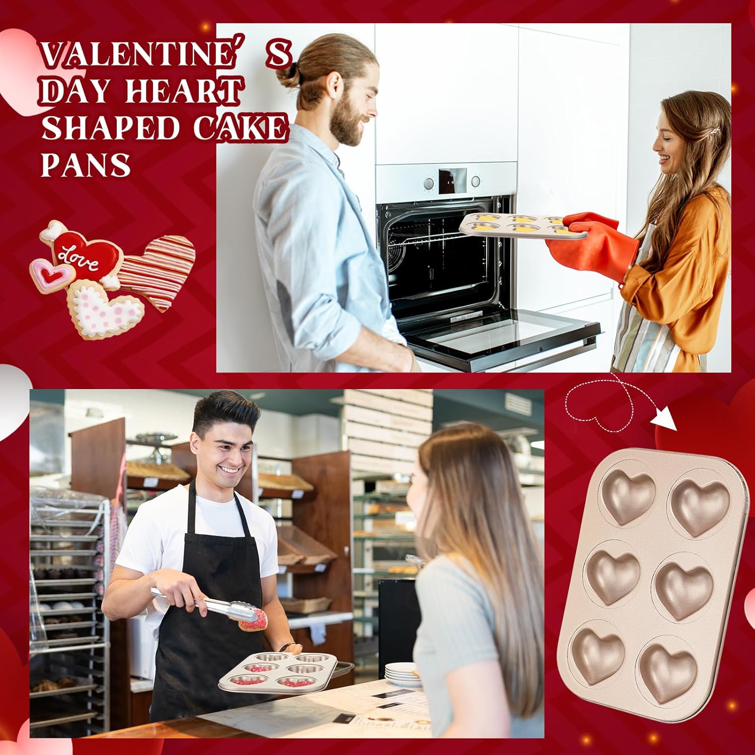 3 moldes para pasteles en forma de corazón, mini moldes para magdalenas, moldes de acero al carbono para cumpleaños, boda, día de San Valentín, 10.4