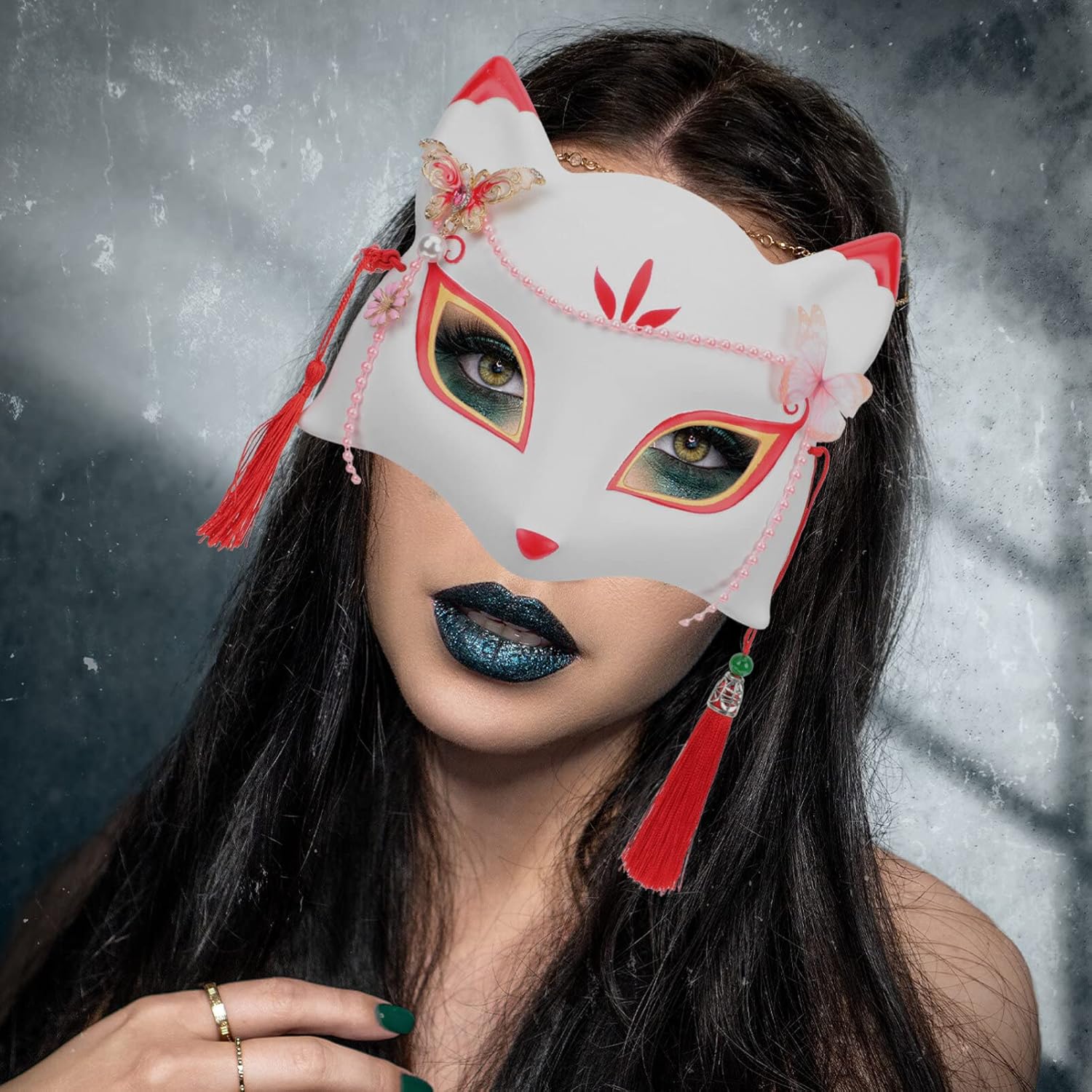 SEWACC Máscaras tradicionales japonesas, máscara de zorro de anime japonés, máscara de zorro para cosplay, máscara de Kabuki, máscara de zorro de