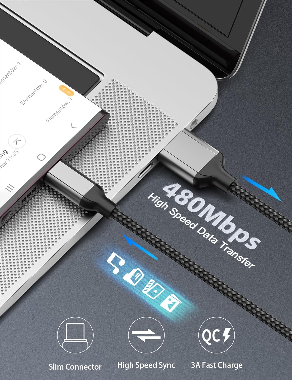 Cable de carga USB C de 2 pies 3A, paquete de 3 cables de carga USB A a tipo C, cable de carga rápida para automóvil, cable trenzado de 2 pies USB C