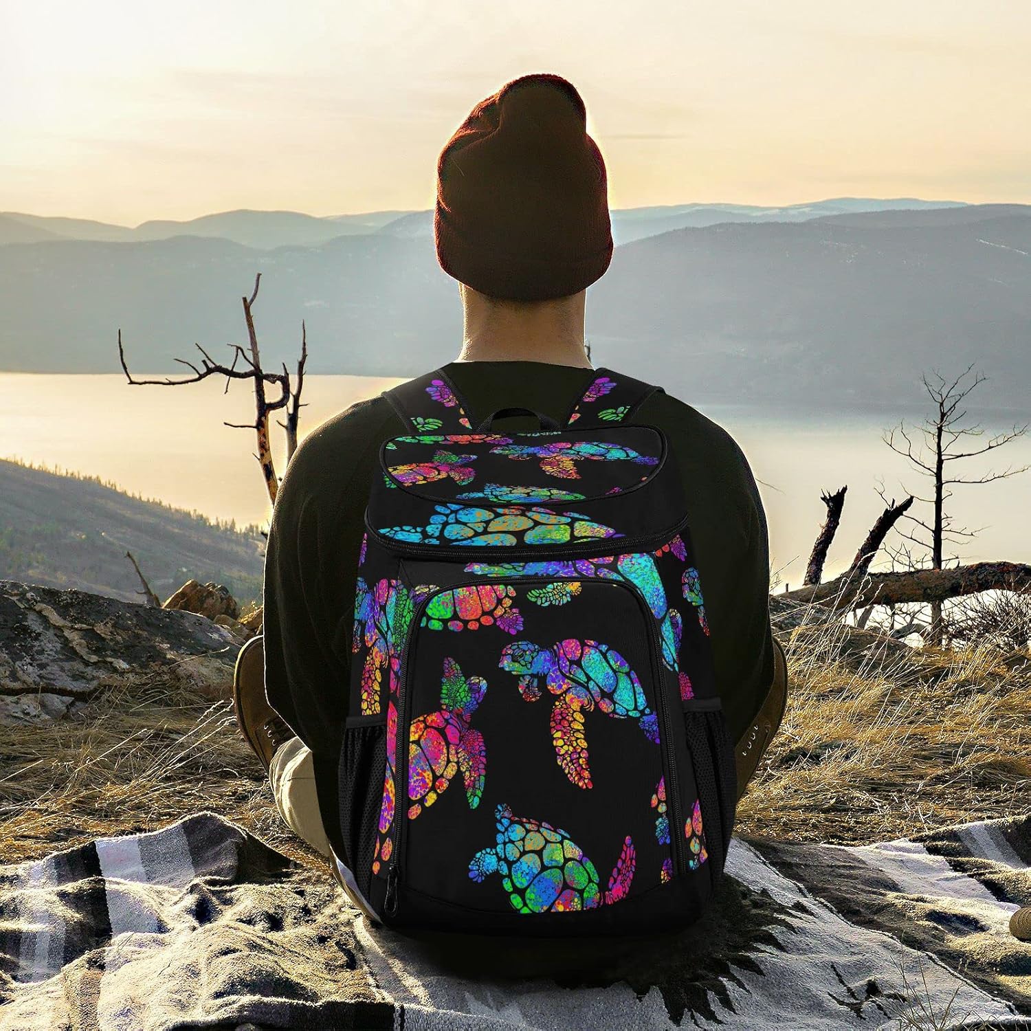 Mochila bohemia con diseño de tortuga marina a prueba de fugas, aislada, impermeable, suave, para la playa, para hombres y mujeres, para el trabajo,