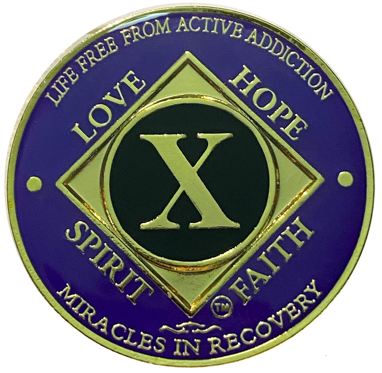 NA 10 Year Golden Color Plated Medallion, Recovery Coin, NA Token, Narcotics Anonymous Recovery Chip, NA Recovery Gift (purple & Golden Colors)