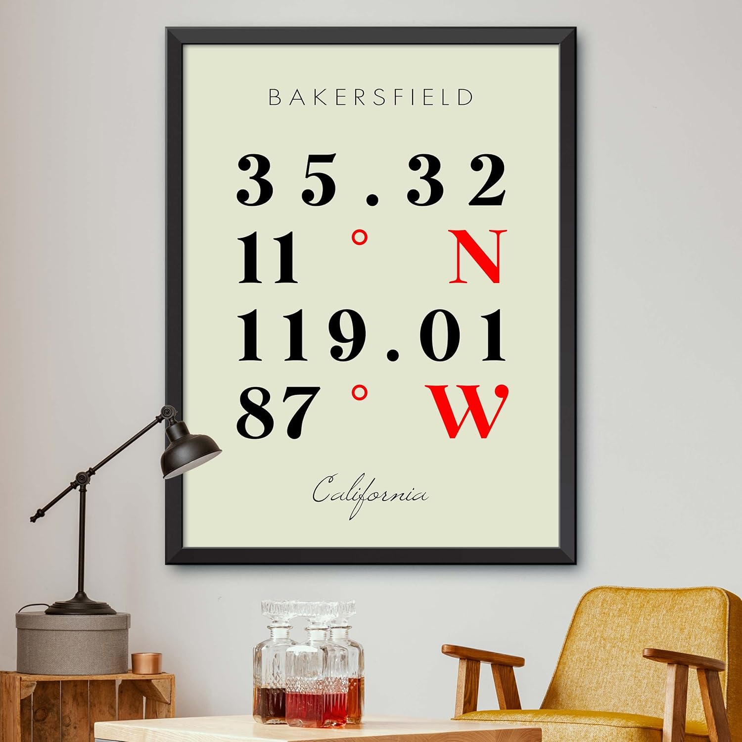 Mapa de Bakersfield, California, Coordenadas Multilíneas de Colores (18×24)