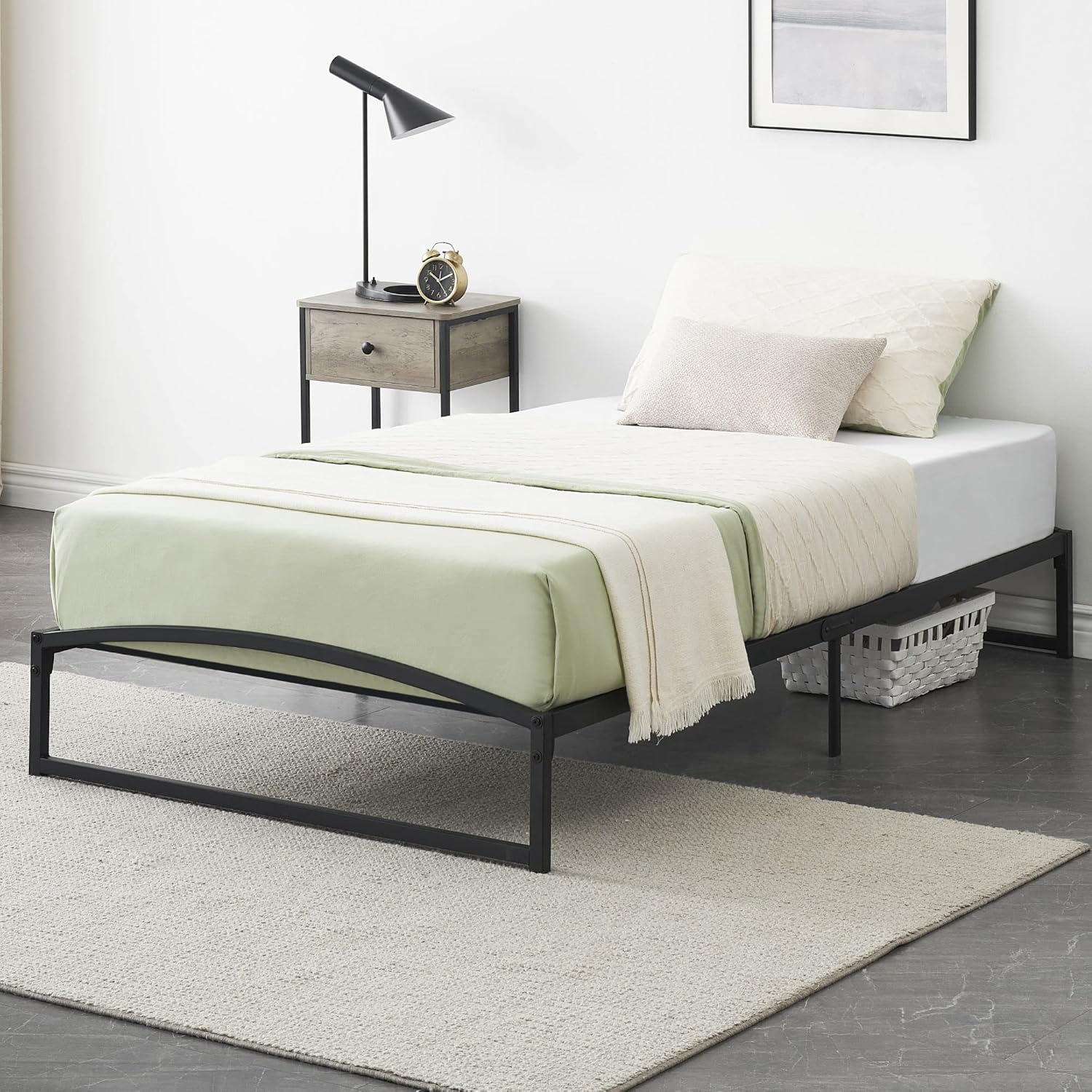 Base de cama de plataforma de metal de 10 pulgadas tamaño individual con soporte de listones de acero resistente, base de colchón, no necesita