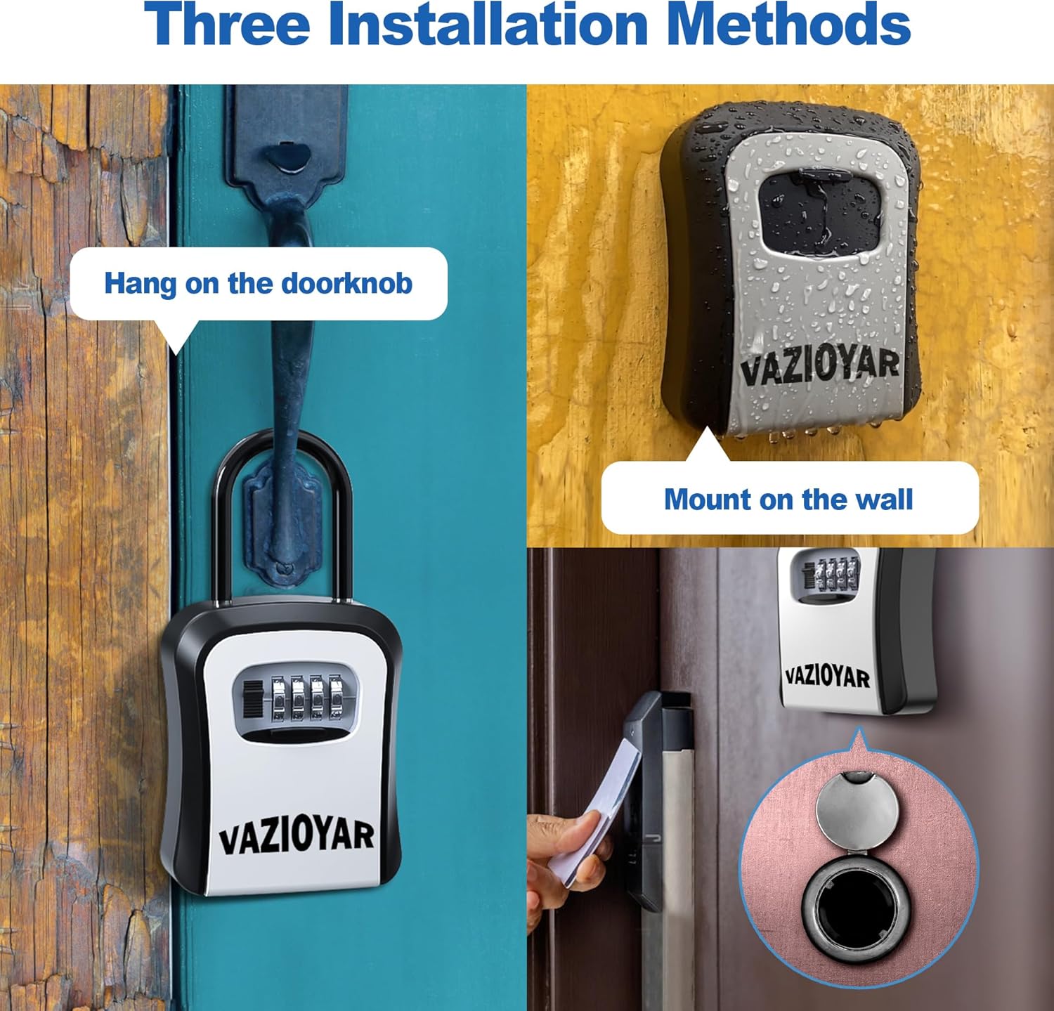 Key Lock Box for Outside, Portable Waterproof Wall Mounted Resettable 4-Digit Combination Key Storage Lockbox, 5 Keys Capacity Key Safe Lock Box for