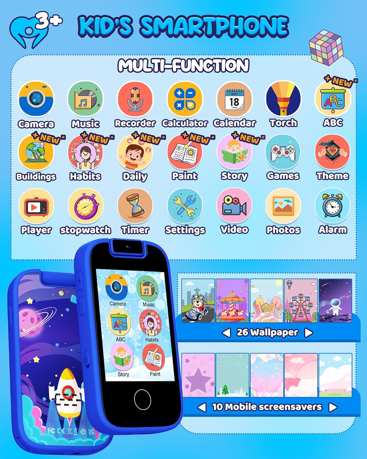 Teléfono inteligente de juguete para niños, regalos de shiningstone y juguetes para niños de 3 a 7 años, teléfono celular falso para niños con
