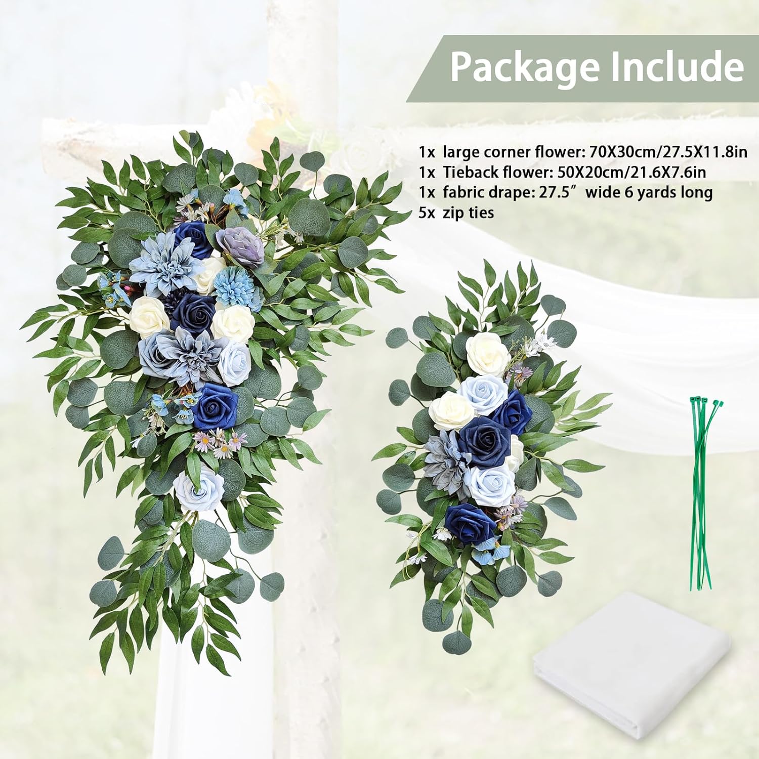 BEAYFILY Kit de flores artificiales para arco de boda, guirnalda de tela de gasa blanca para boda, decoración de boda para ceremonia, telón de fondo