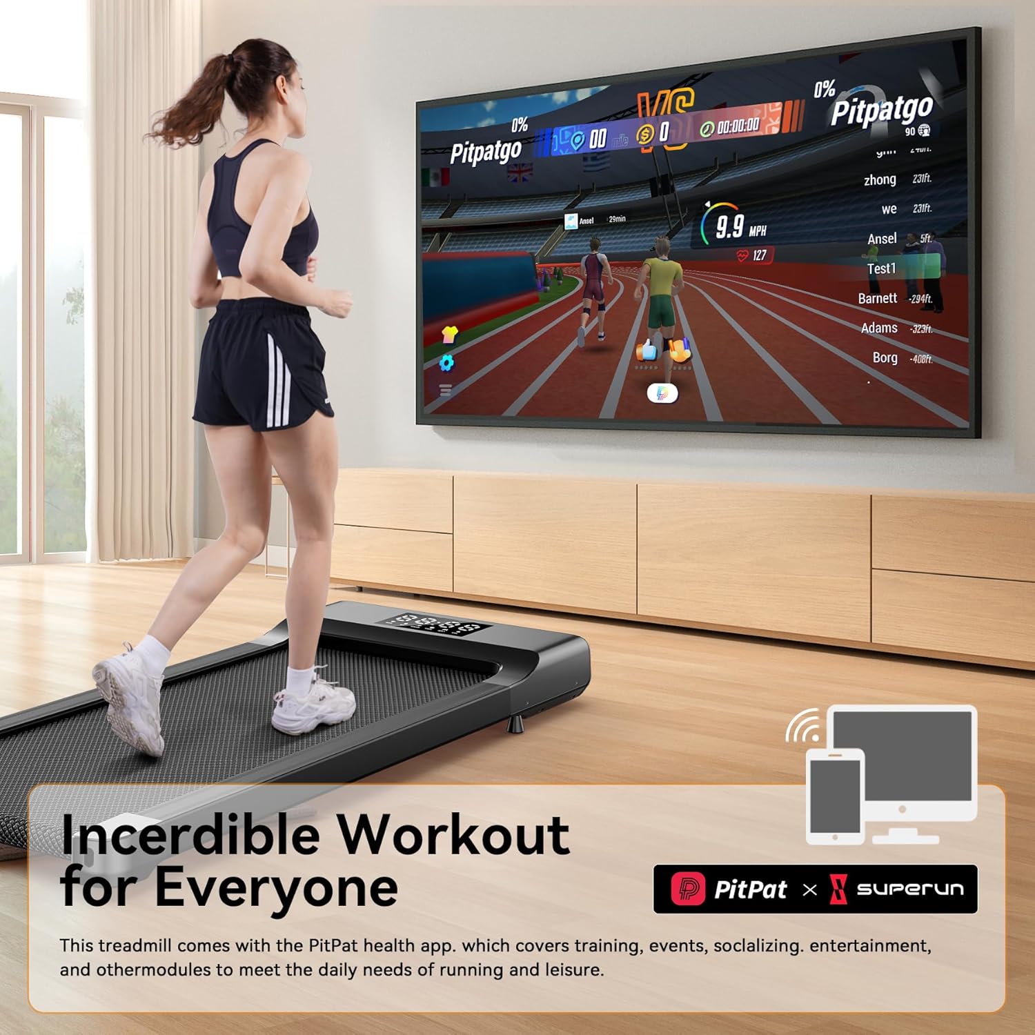 SupeRun Almohadilla inteligente para caminar, caminadora 2 en 1 para debajo del escritorio para el hogar con control remoto o pantalla LED de