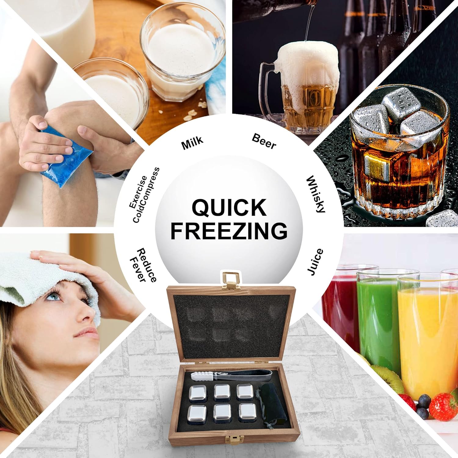 Juego de 6 piedras de whisky personalizado, regalo de padrinos de boda, caja de piedra de whisky personalizada, juego de cubitos de hielo de acero