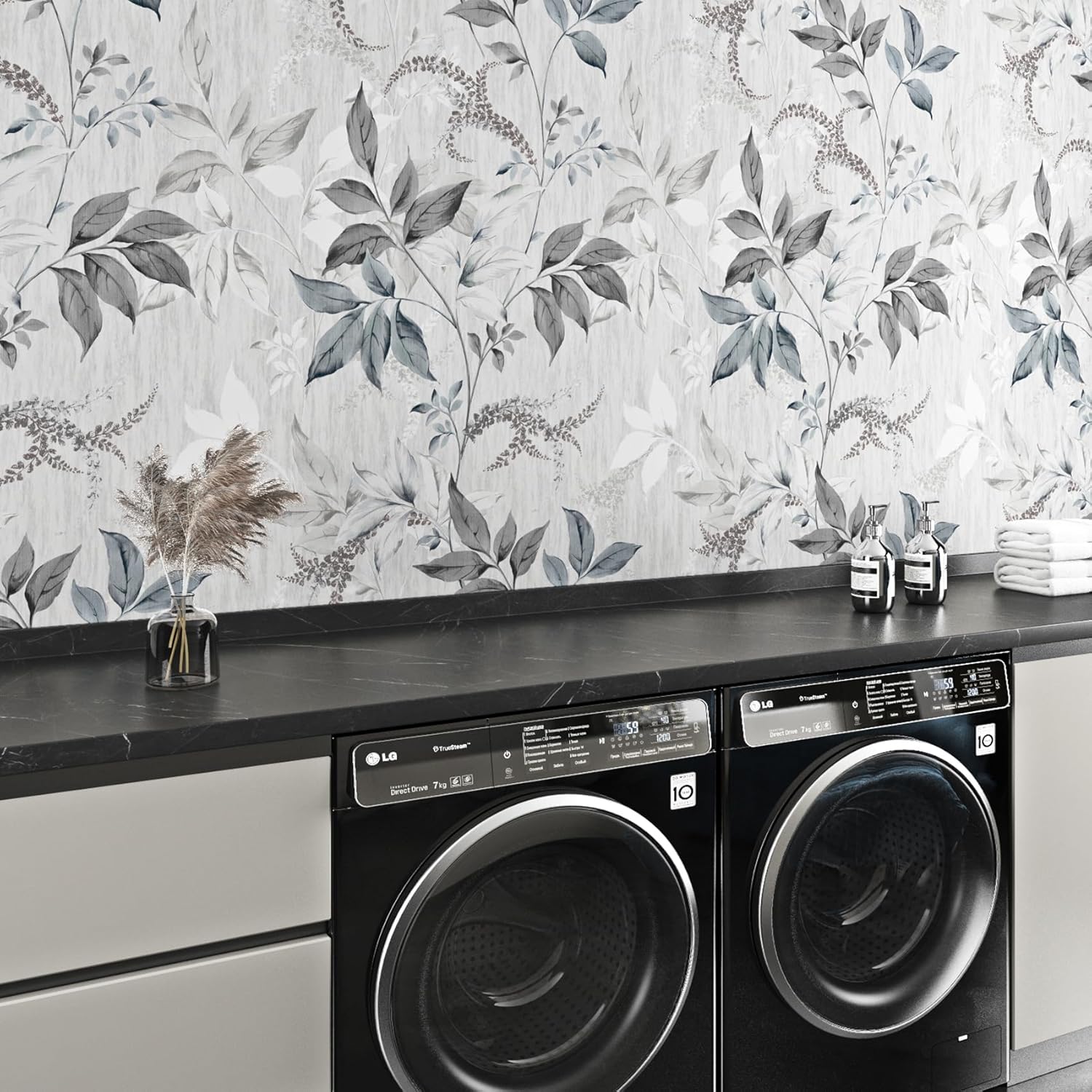 Papel tapiz de hojas grises y blancas, papel tapiz de hojas botánicas para despegar y pegar, impermeable, decoración de granja para estantes, sala