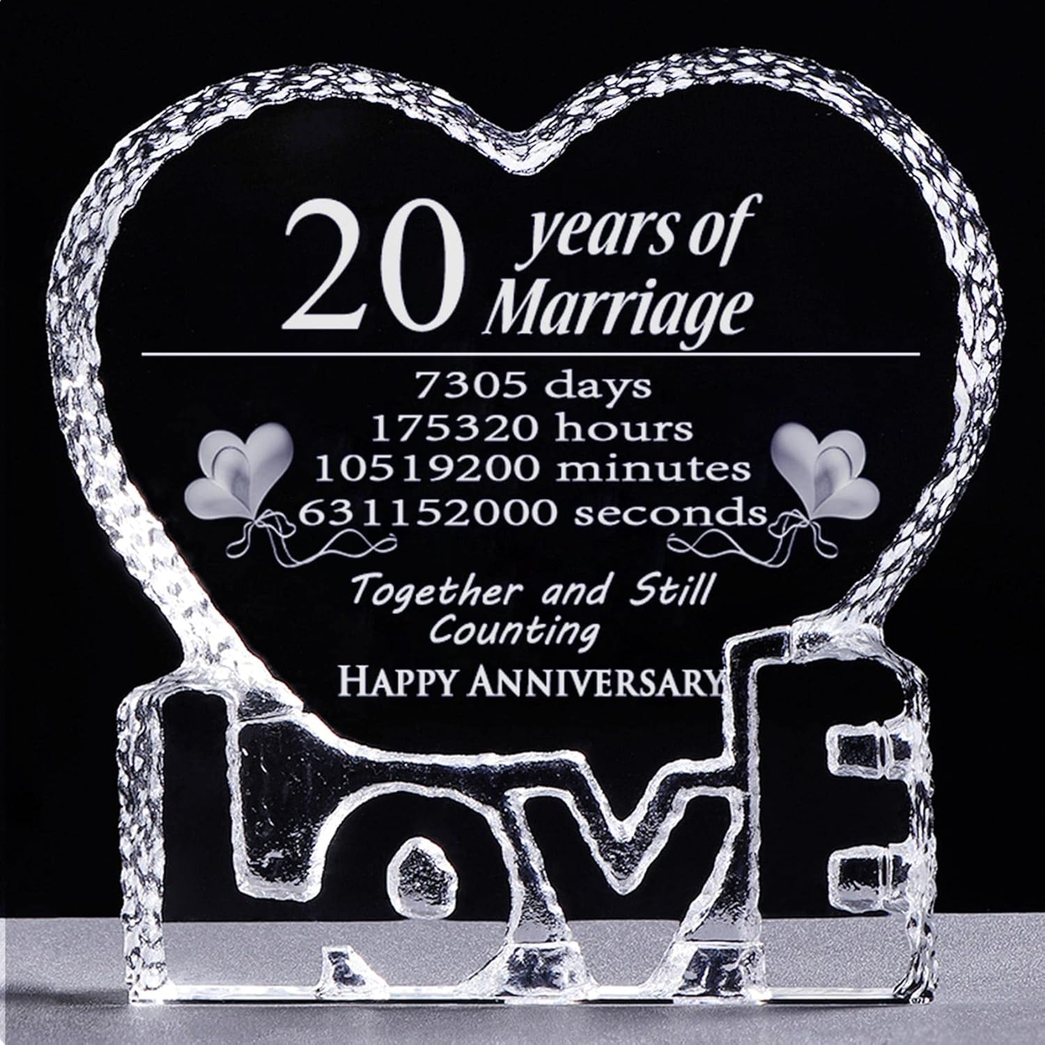 YWHL Escultura de cristal para el 20 aniversario de boda, regalos de recuerdo para su esposa, novia, él, esposo (20 años)