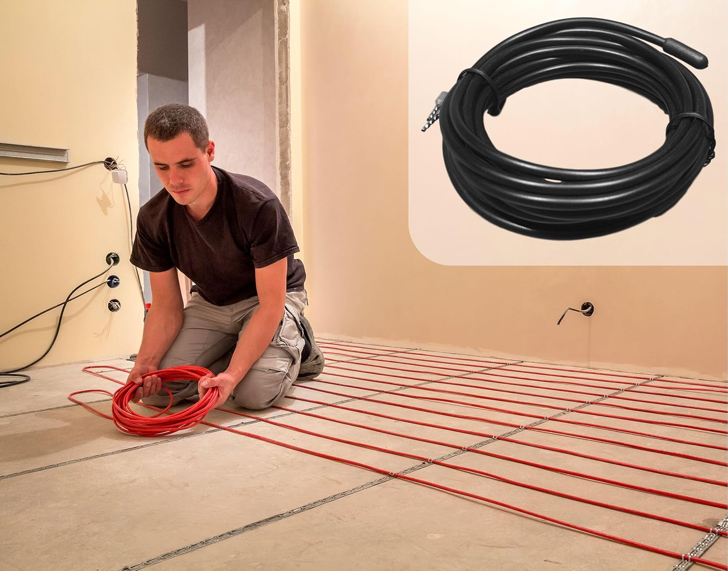 Sensor de temperatura de suelo para calefacción radiante bajo piso. Sonda NTC 10kohm 15ft, adecuada para la mayoría de instalaciones de calefacción.