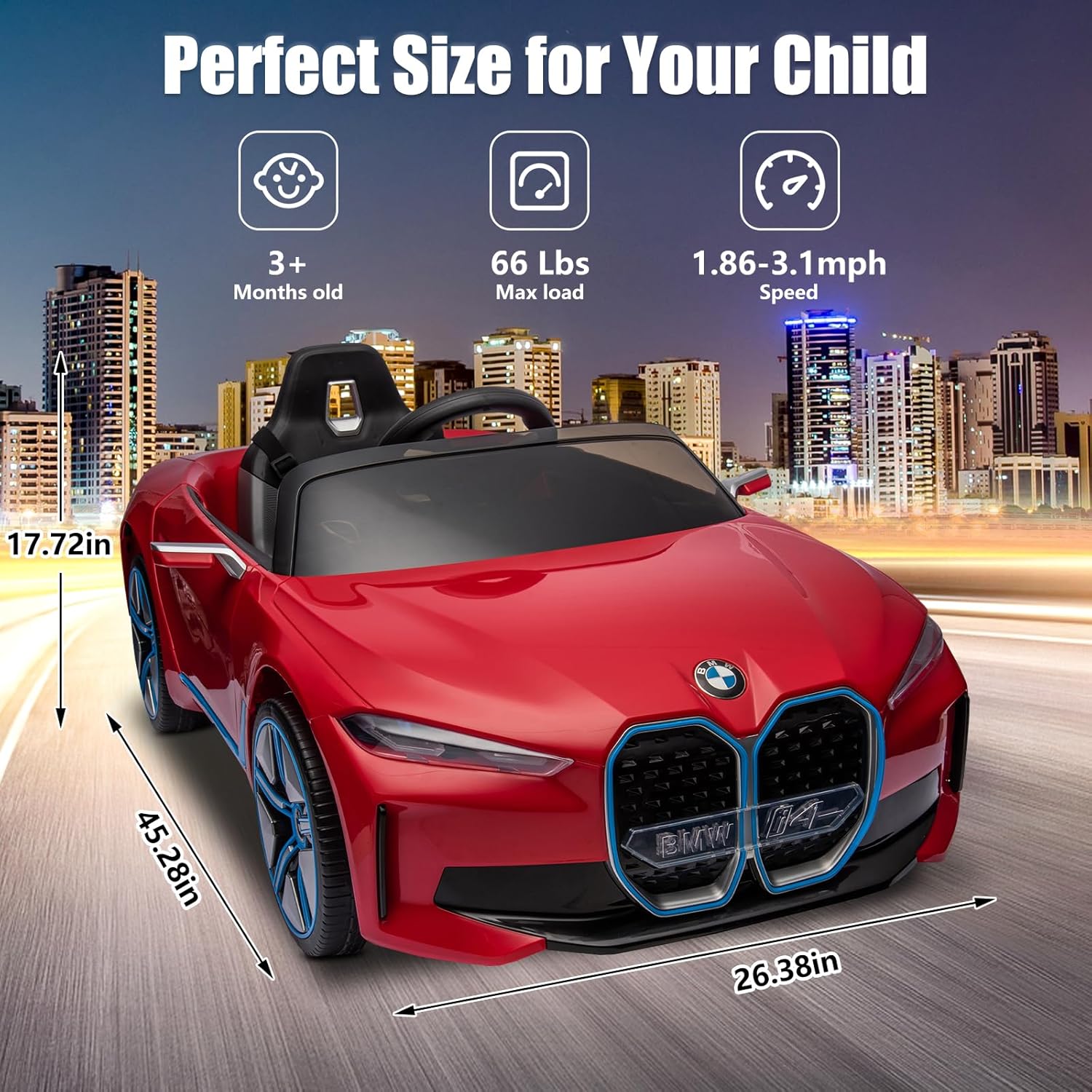 SEGMART Auto eléctrico I4 de 12 V con licencia para niños con control remoto, vehículos eléctricos de 3 velocidades con sistema de suspensión, luz