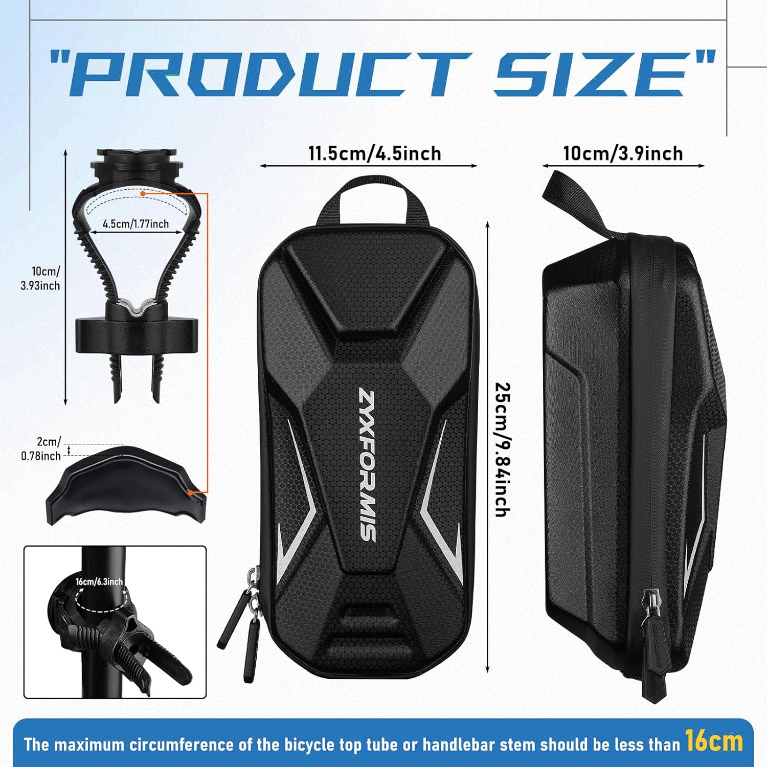 Bolsa de scooter eléctrico, accesorios de scooter para adultos, bolsa de transporte delantera impermeable EVA, bolsa de transporte frontal de gran