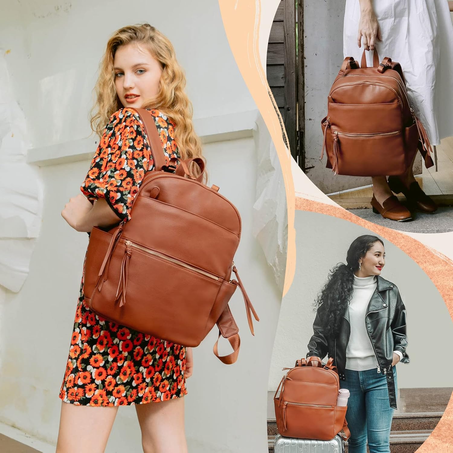 MOMINSIDE Mochila para pañales, bolsas cruzadas de cuero para bebé con 6 bolsillos aislados para mamá papá, búsqueda de registro de bebé, cambiador,