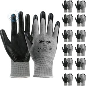 ANDANDA 12 pares de guantes de trabajo, tacto inteligente, ajuste elástico cómodo 3D, guantes de trabajo recubiertos de nitrilo con agarre, guantes ANDANDA 12 pares de guantes de trabajo, tacto inteligente, ajuste elástico cómodo 3D, guantes de trabajo recubiertos de nitrilo con agarre, guantes
