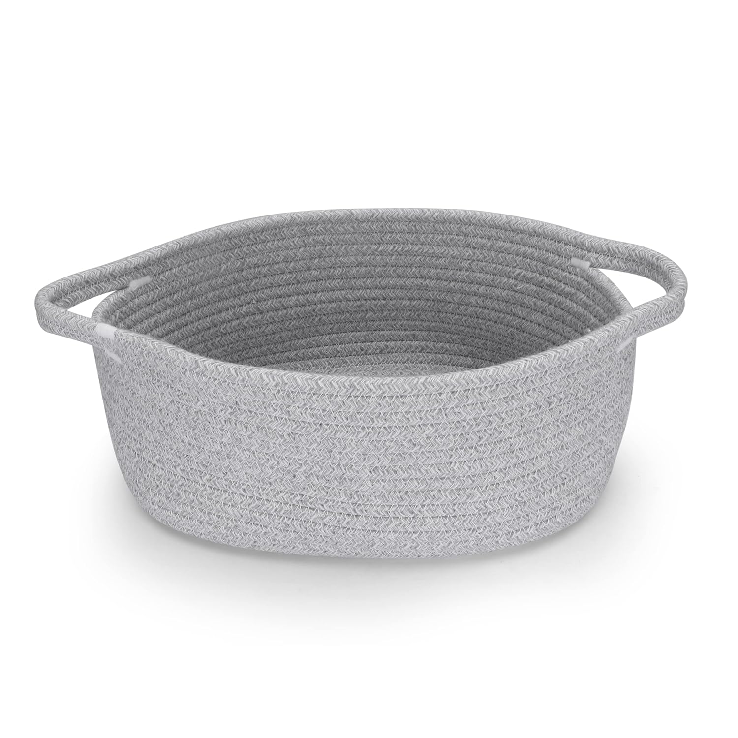 Cesta tejida pequeña y ovalada de cuerda de algodón con asa, cesta de almacenamiento vacía de mimbre para bebé, caja de guardería, organizador para