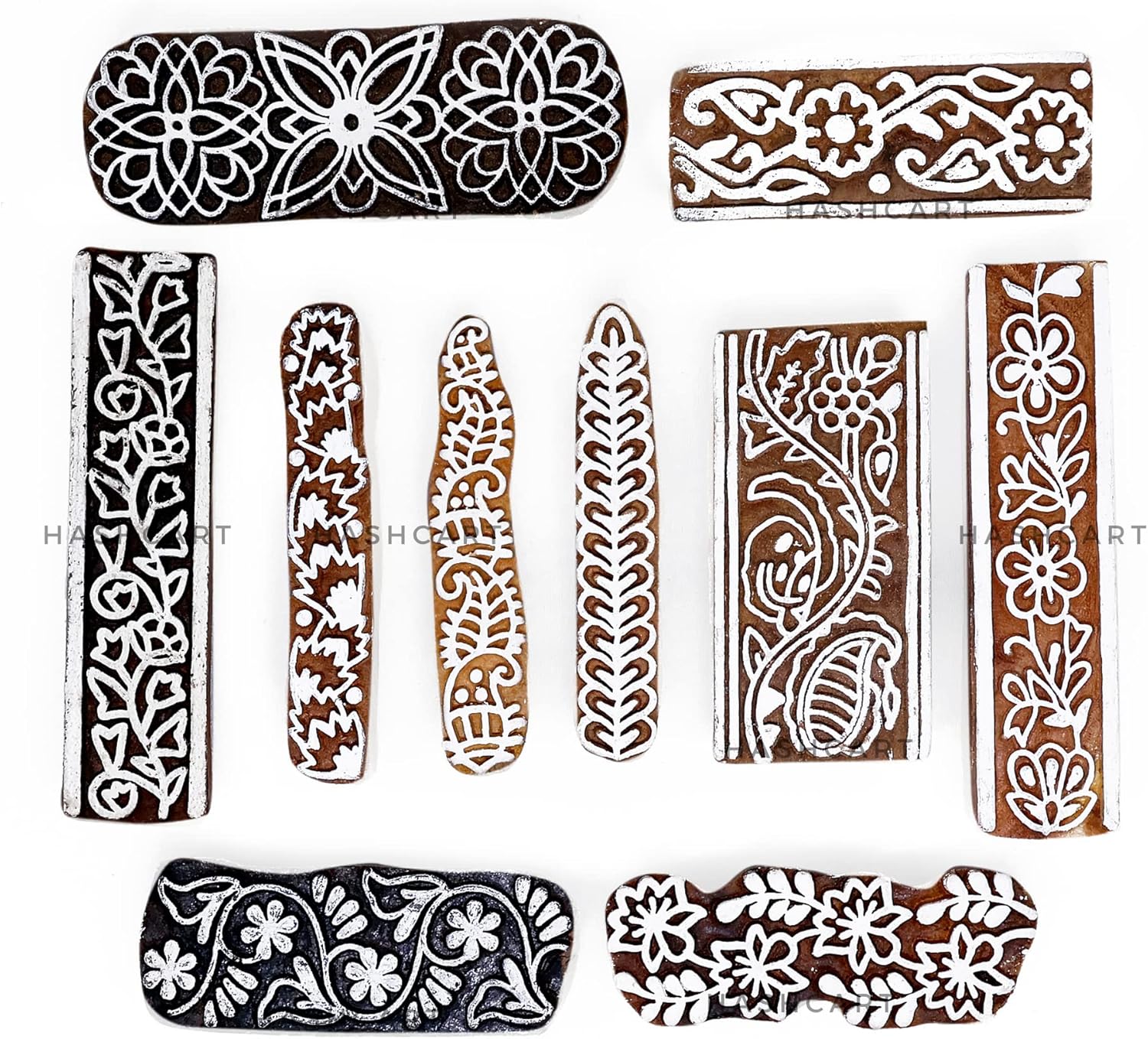 Hashcart  Juego de 10  Bloques de impresión multidiseño para borde de sari  Impresión a mano de henna Mehndi  Sellos para álbumes de recortes