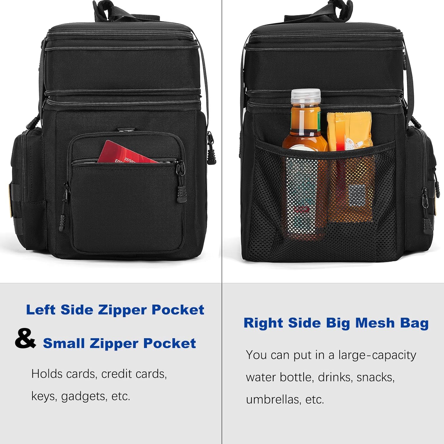 Lonchera táctica expandible para hombres, bolsa de almuerzo grande aislada con correa para el hombro, bolsa enfriadora de doble compartimento,