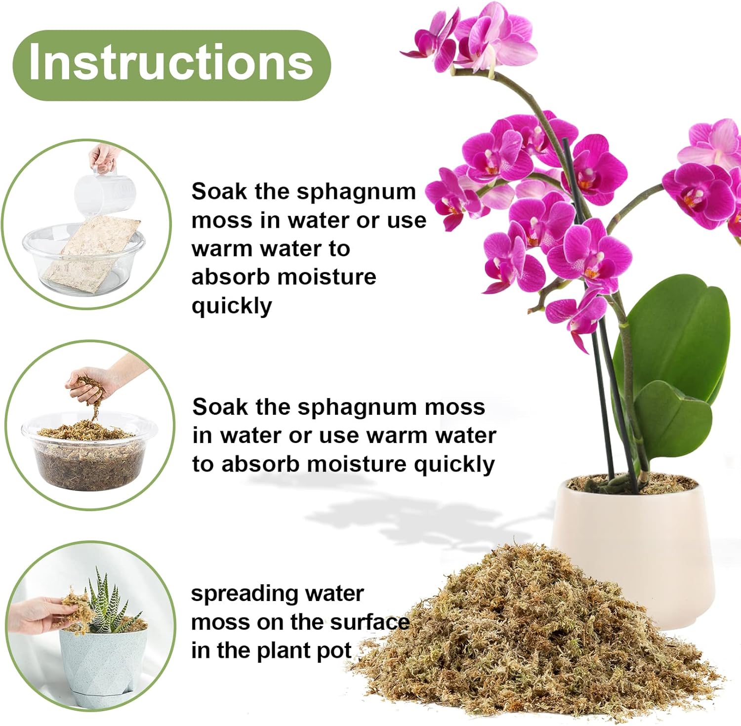 Sukh Musgo de esfagnum para plantas de 20 onzas, musgo de turba de esfagno, musgo seco natural de fibra larga para orquídeas, suculentas,