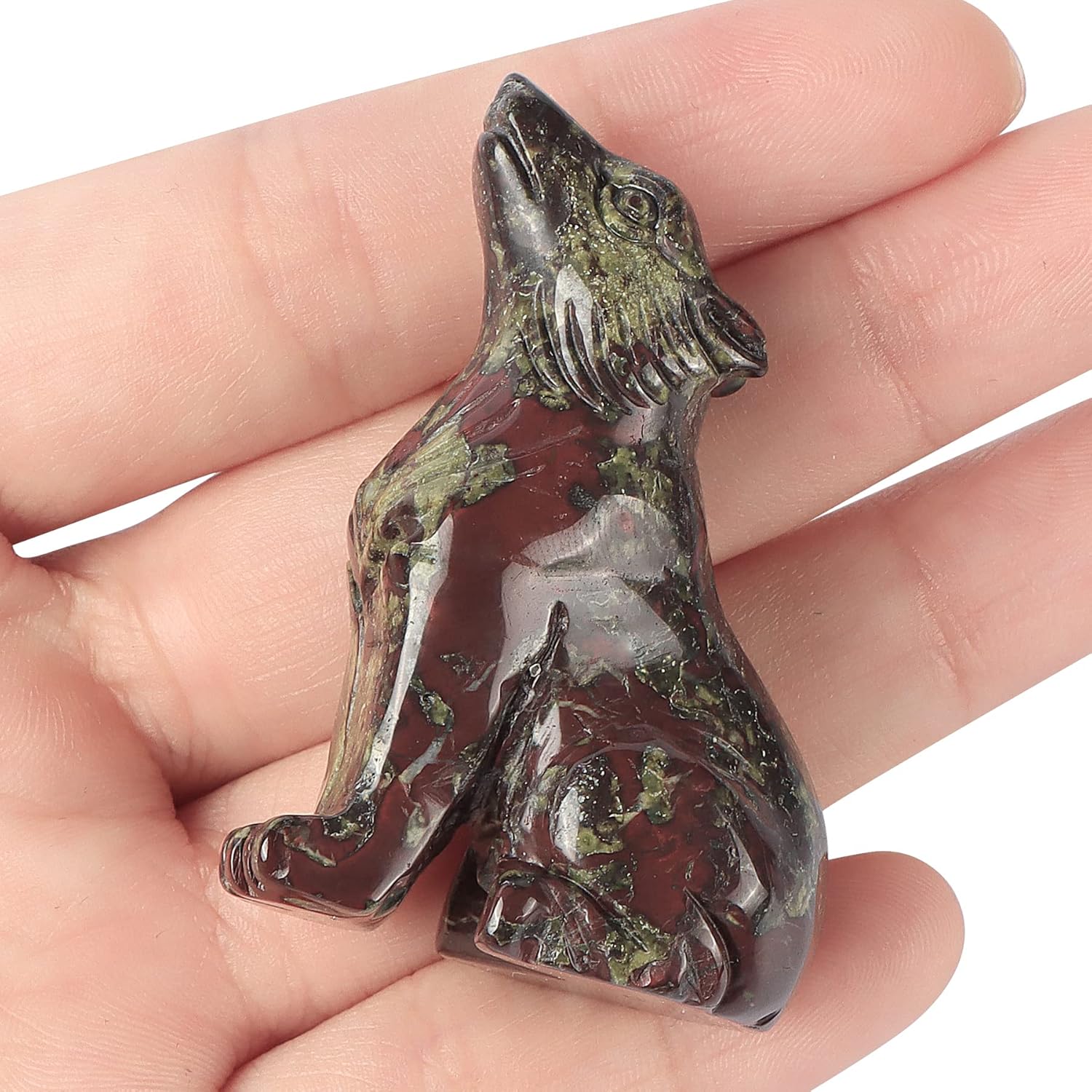 Artistone Estatua de lobo de cristal de 2.0 pulgadas, piedra de sangre de dragón anhelada a mano, escultura de animal, piedra curativa para