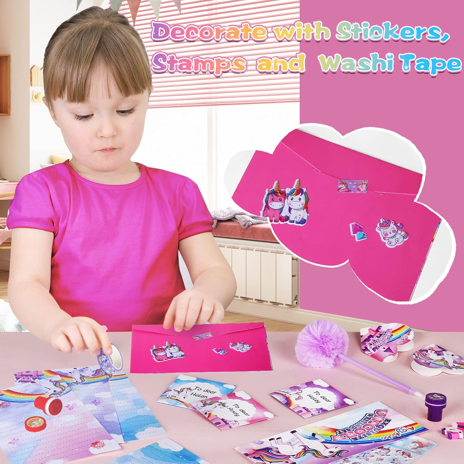 Regalos de unicornios para niñas, juego de papelería para niños, kit de escritura de 46 piezas, regalos de Navidad para niñas de 8, 9, 10, 11, 12