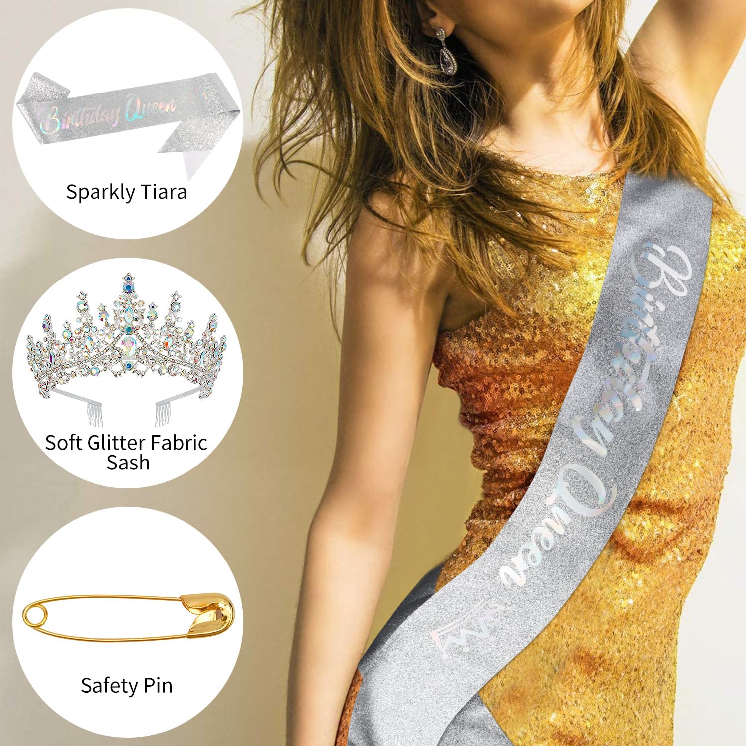 Corona de cumpleaños, banda de cumpleaños, coronas de cumpleaños para mujer, banda de reina de cumpleaños, tiara plateada, decoraciones de feliz