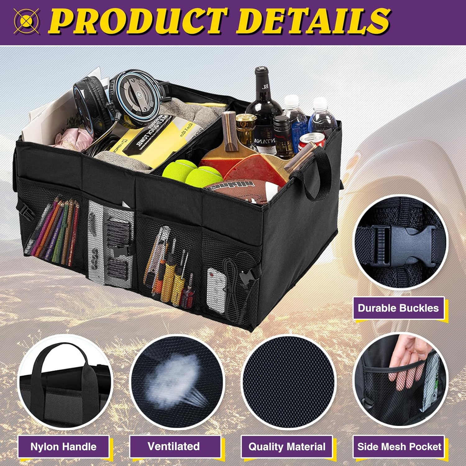 Organizador de maletero de automóvil, organizador de almacenamiento plegable para maletero, Poratble para SUV, accesorios automotrices de viaje