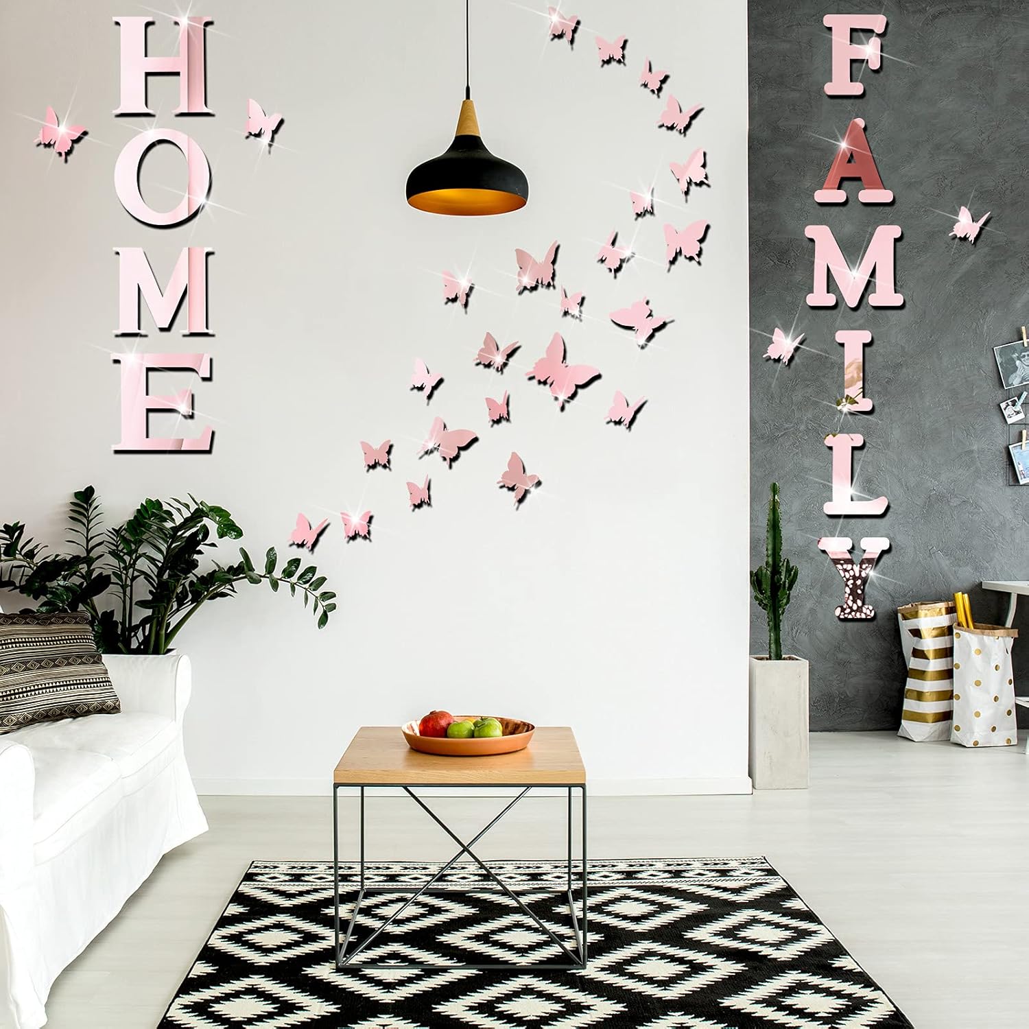 Outus Letrero de letras 3D para el hogar familiar, decoración de sala de estar, decoración de pared rústica de granja, espejo acrílico, espejo