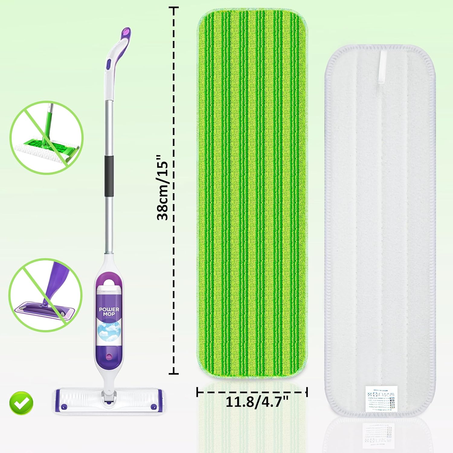 POPTEN – Almohadillas reutilizables para trapeador Swiffer PowerMop, almohadillas de microfibra de 15 pulgadas, repuestos de mopa eléctrica lavables