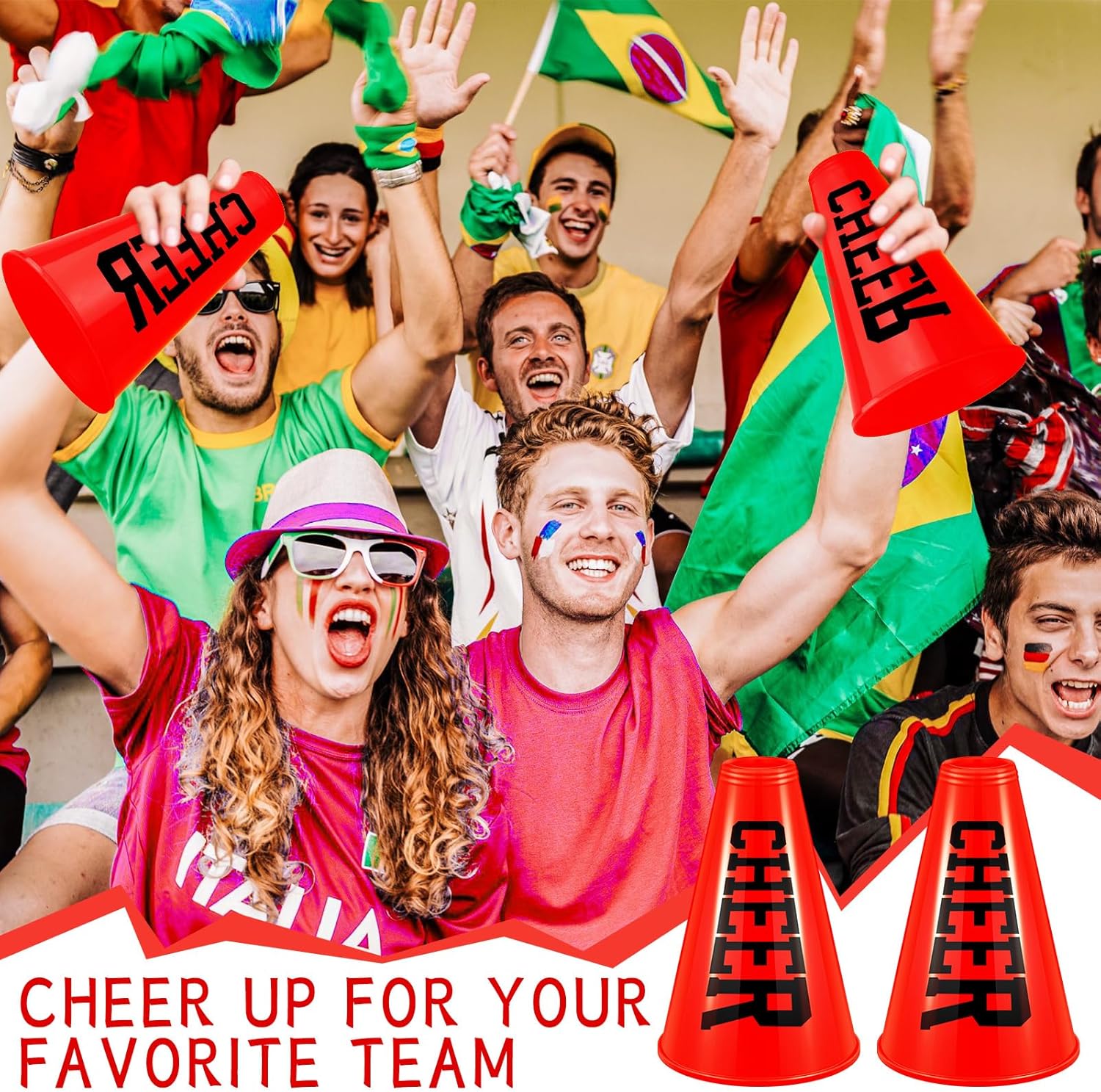 Meooeck 12 piezas de megáfono de animadora roja Noisemaker a granel accesorio de fiesta de plástico para animadoras pequeñas megáfono director de