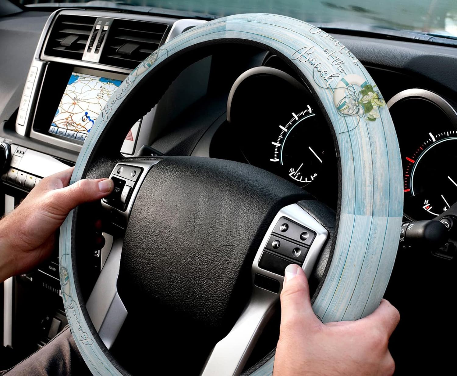 Car Steering Wheel Cover, Floral Wood Grain Elastic Stretch Sponge Steering Wheels Protective Cover for Vehicles Trucks SUVs Universal Automotive