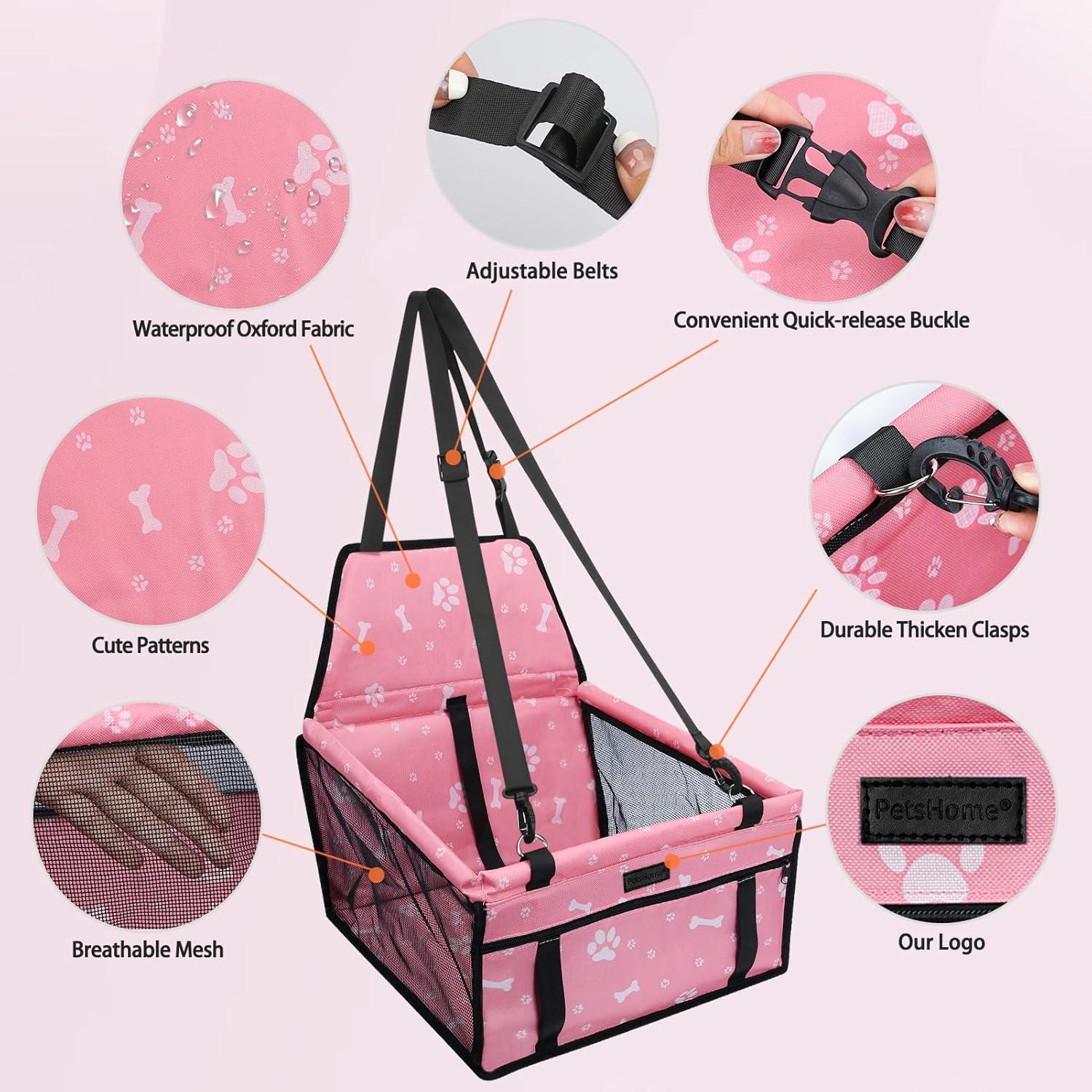 PetsHome Asiento de automóvil para perro, plegable, impermeable, transpirable, bolsa de viaje Oxford para perros pequeños a medianos, cachorros y