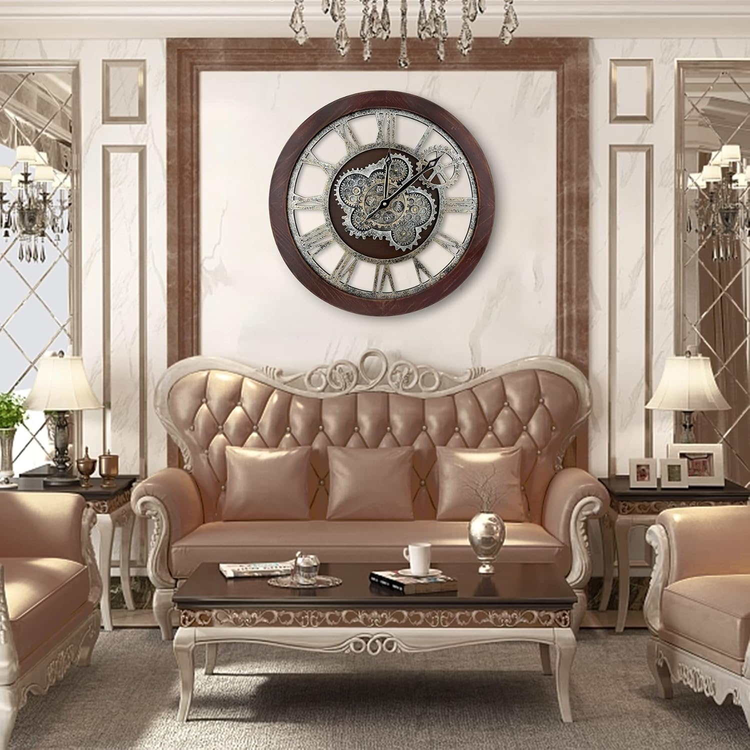 HOIBAI Reloj de pared, relojes para decoración de sala de estar, 20 pulgadas, reloj de pared grande con engranajes móviles, estilo granja, vintage,