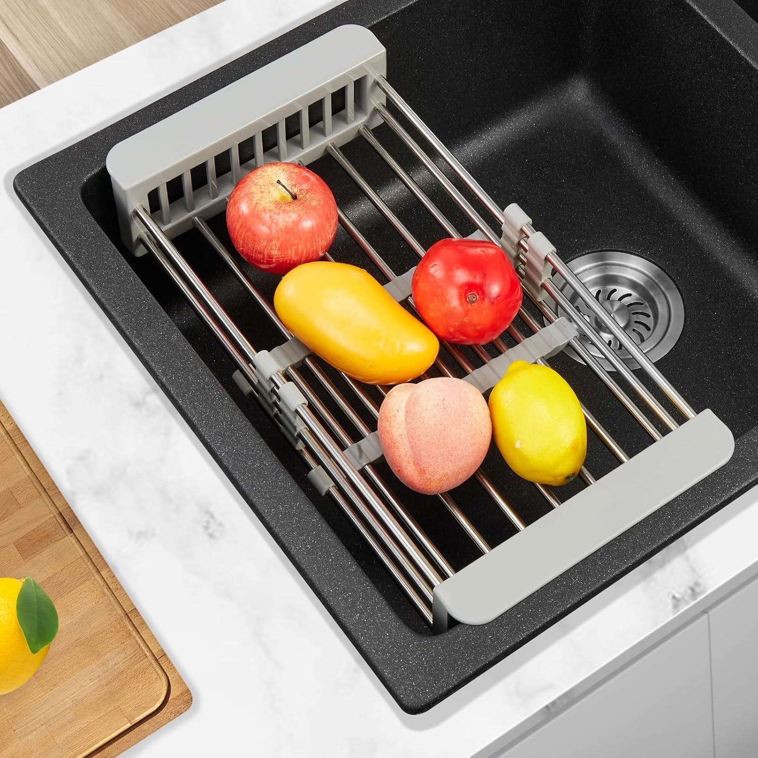 Colador extensible para cocina sobre el fregadero, cesta colador para fregadero de cocina, colador coladorutilizado para limpieza de verduras y