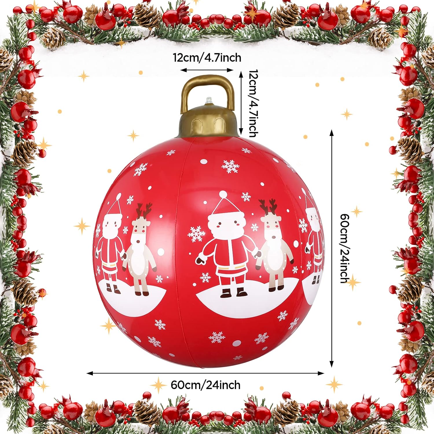 2 bolas inflables de Navidad de 24 pulgadas, decoración de PVC de color rojo con texto en inglés “Merry Christmas” para exteriores, extra grande,