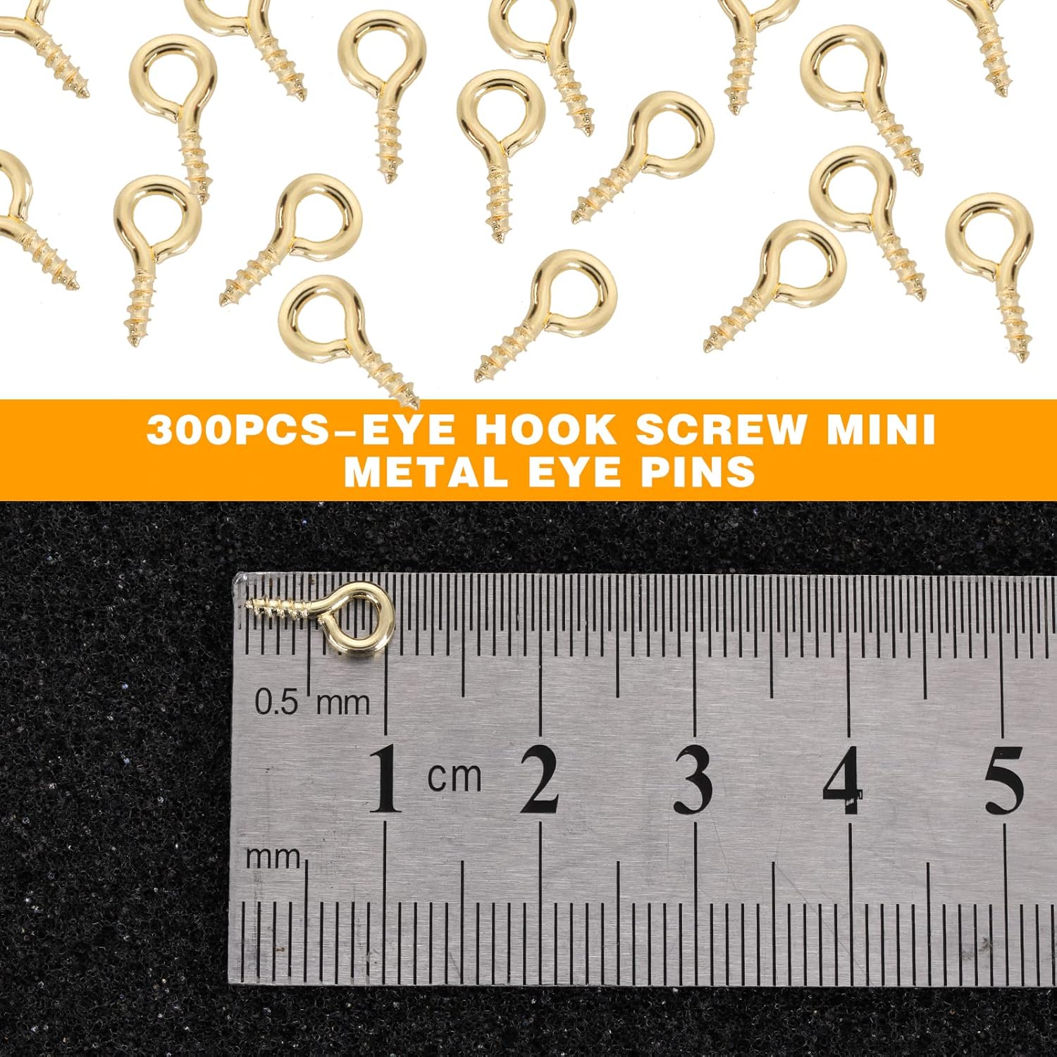 300 pines de tornillo para hacer joyas, ganchos de ojo pequeños, ganchos dorados para tornillos de ojo, con roscas, mini broches de tono dorado,