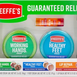 O’Keeffe’s Caja de regalo que incluye reparación de labios con barra de aceite de cereza y vitamina E, tarro de manos trabajadoras y tarro de pies O’Keeffe’s Caja de regalo que incluye reparación de labios con barra de aceite de cereza y vitamina E, tarro de manos trabajadoras y tarro de pies