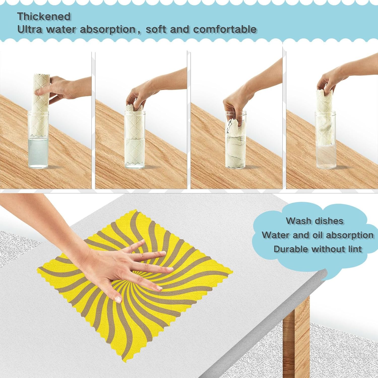 FRODOTGV Twirl Swirl Yellow 6 Pack Quick Dry Kitchen Towels and Dishcloths Sets Decor Quality Flour Sack Kitchen Towels for Bathroom Table