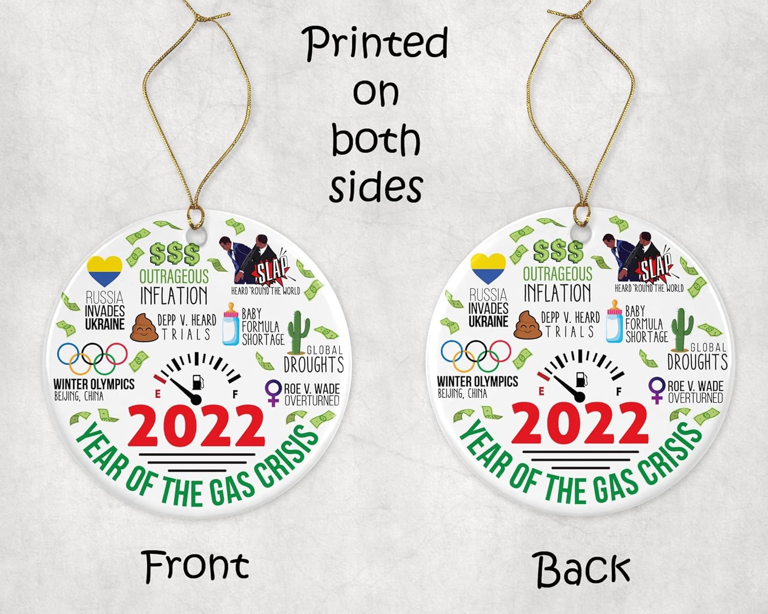 Adorno del año 2022  Adornos 2022  Adorno de Navidad 2022  Adorno de gas 2022  Decoración navideña para el hogar impresa en ambos lados