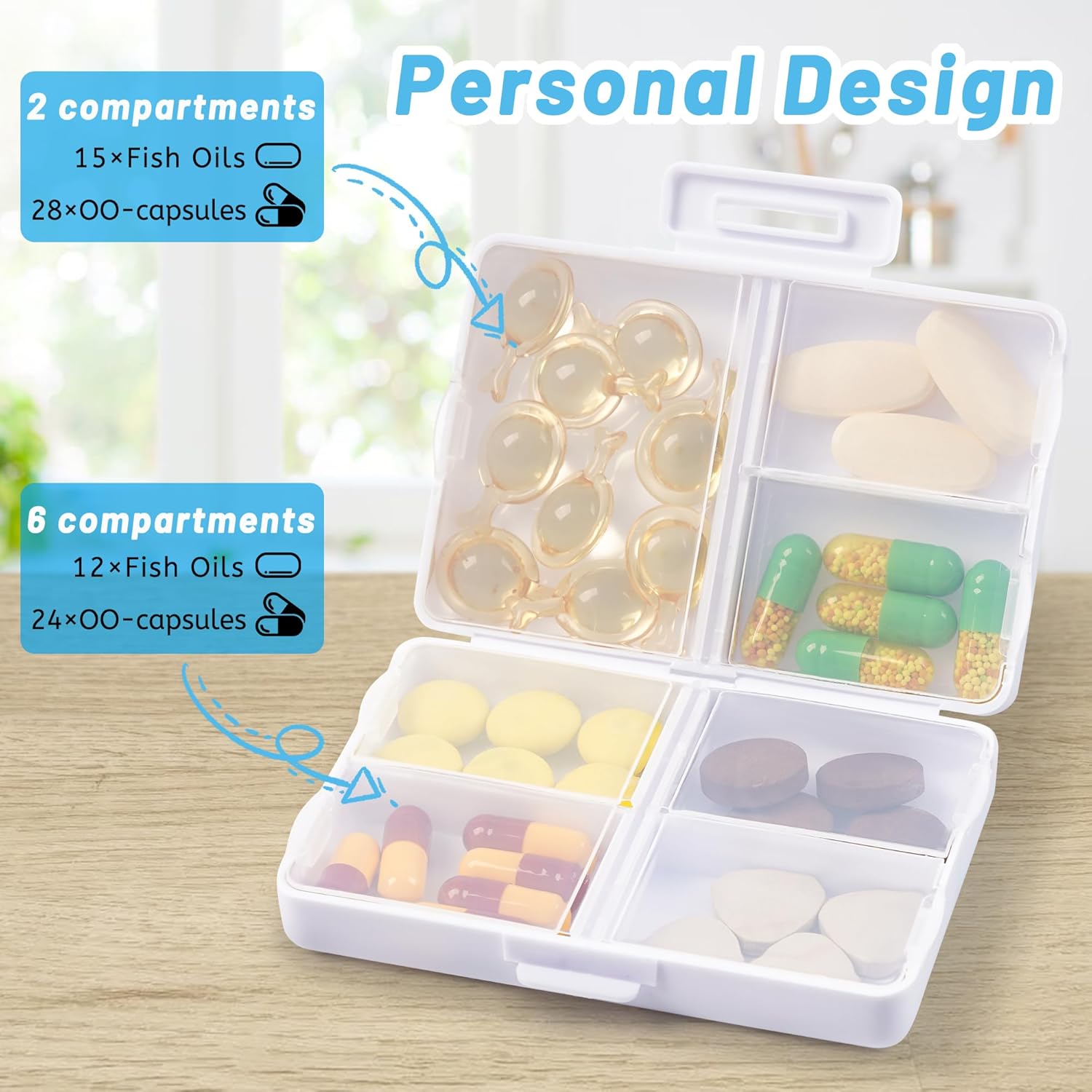Pastillero de viaje  Pastillero diario portátil con 7 compartimentos, contenedor de píldoras, organizador de medicamentos, dispensador de píldoras,
