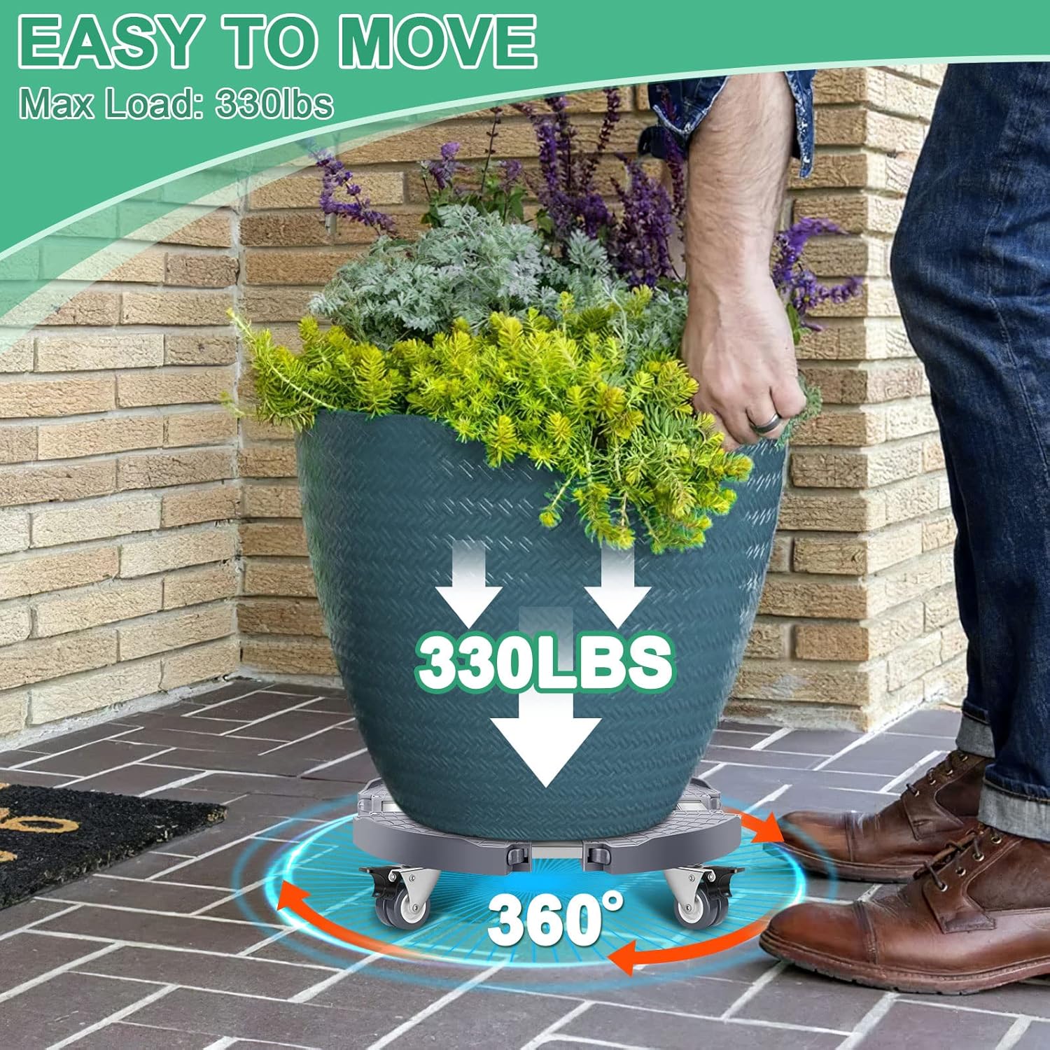 sanyi Organizador para plantas con ruedas, paquete de 2 soportes ajustables de 15 a 21 pulgadas con ruedas, soporte para plantas resistente con