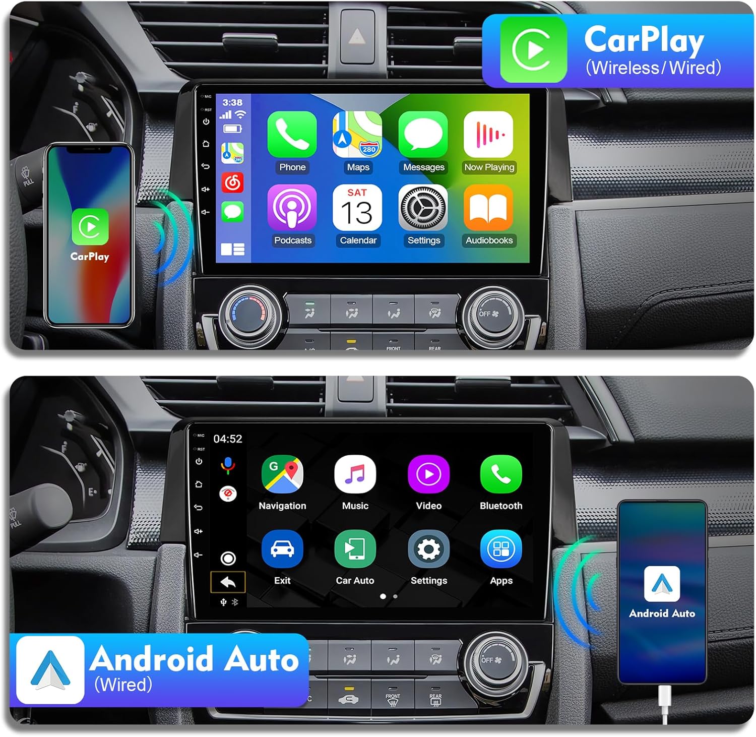9 inches Android 10 Double Din Car Stereo for Honda Civic 2016, 2017, 2018, 2019, 2020 IPS Touchscreen Screen Car Radio with Carplay & Android Auto