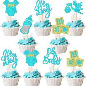 30 piezas de decoración para cupcakes “It’s a Boy” con purpurina para cupcakes con purpurina, para biberón, decoración para revelación de género, 30 piezas de decoración para cupcakes “It’s a Boy” con purpurina para cupcakes con purpurina, para biberón, decoración para revelación de género,